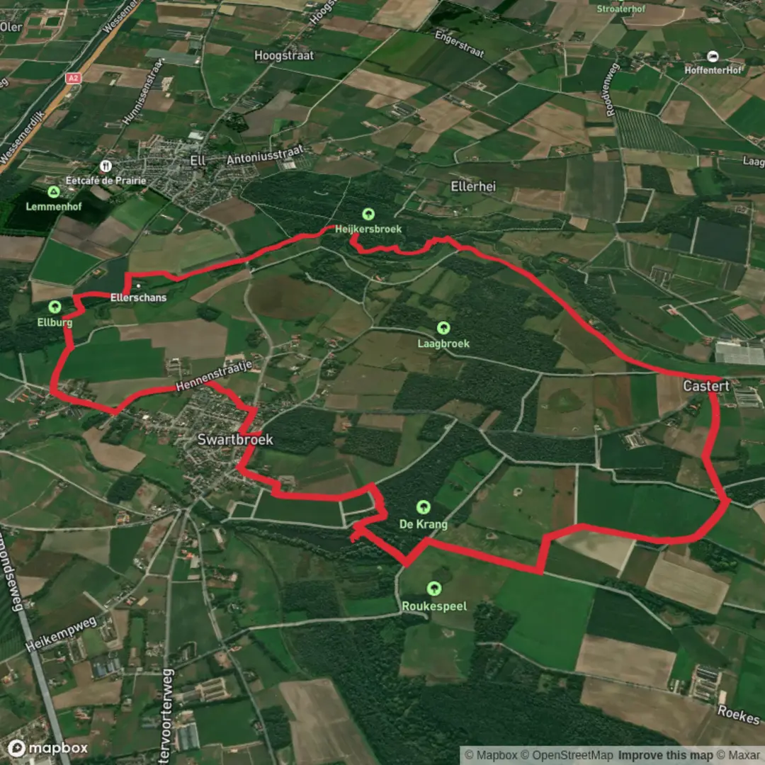 An image depicting the trail Roukespeelven via Graaf van Hornepad and its surrounding area.