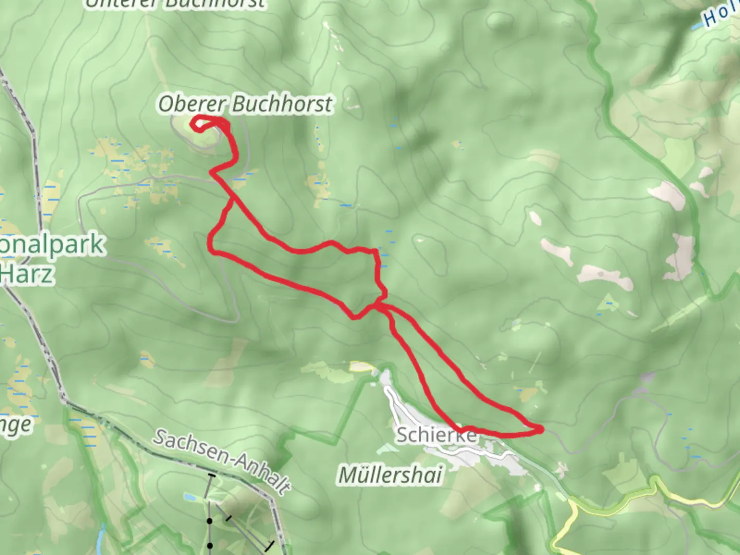 An image depicting the trail Ahrenklinterhau and Brocken Loop and its surrounding area.