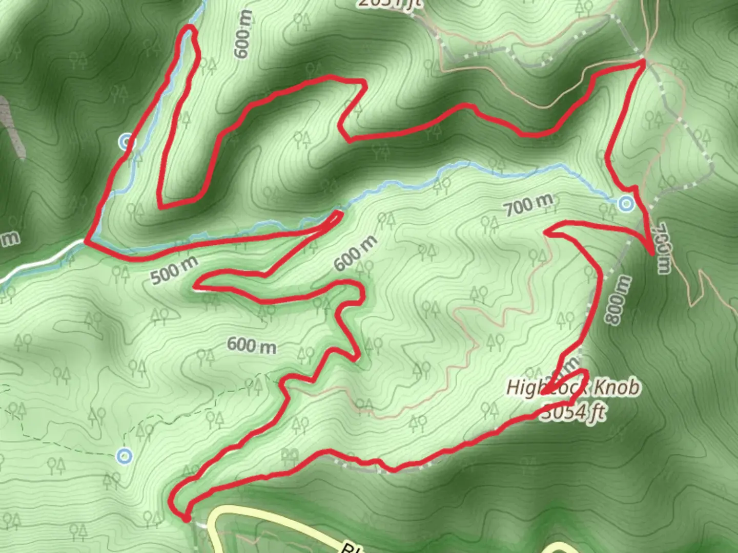 An image depicting the trail Petites Gap, Highcock Knob and Appalachian Loop Trail and its surrounding area.