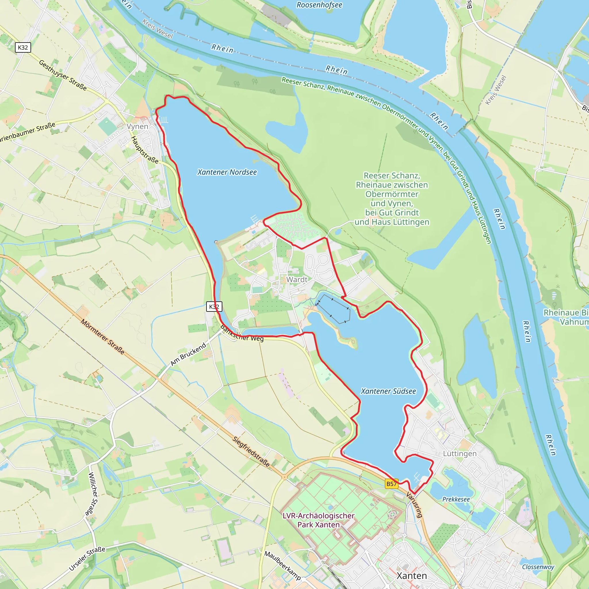 Xantener Nordsee and Xantener Südsee via Jakobs Pilgerweg Nijmegen-Koeln mobile static map