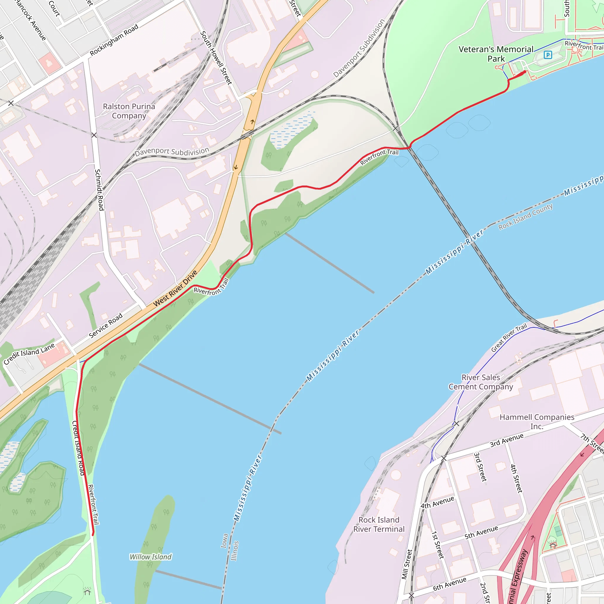 Riverfront Trail from Veteran's Memorial Park mobile static map