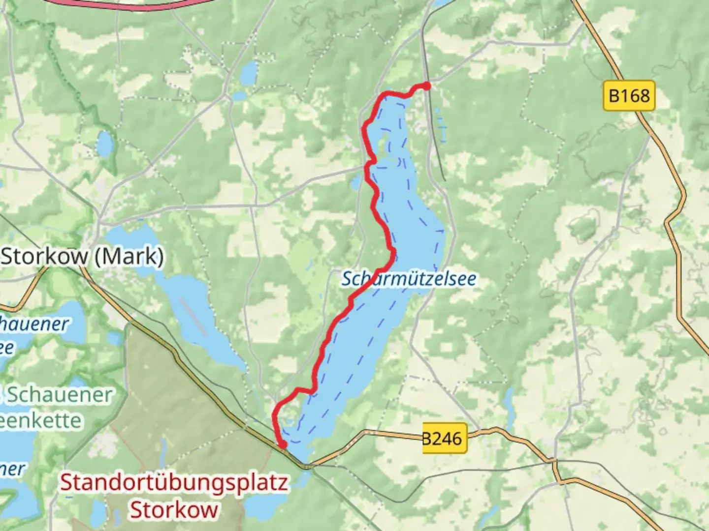 An image depicting the trail Bad Saarow to Wendisch-Rietz via Ufferwanderweg Westufer and its surrounding area.