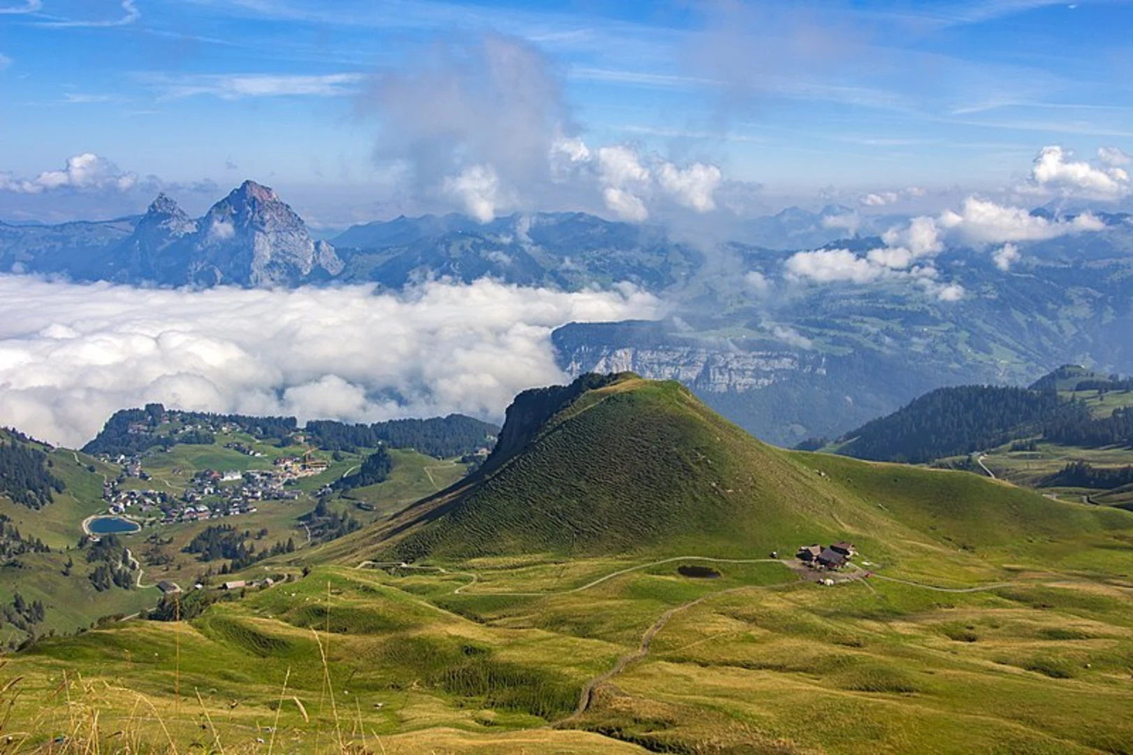 An image depicting the trail Alp Cheese Trail - Stoos and its surrounding area.