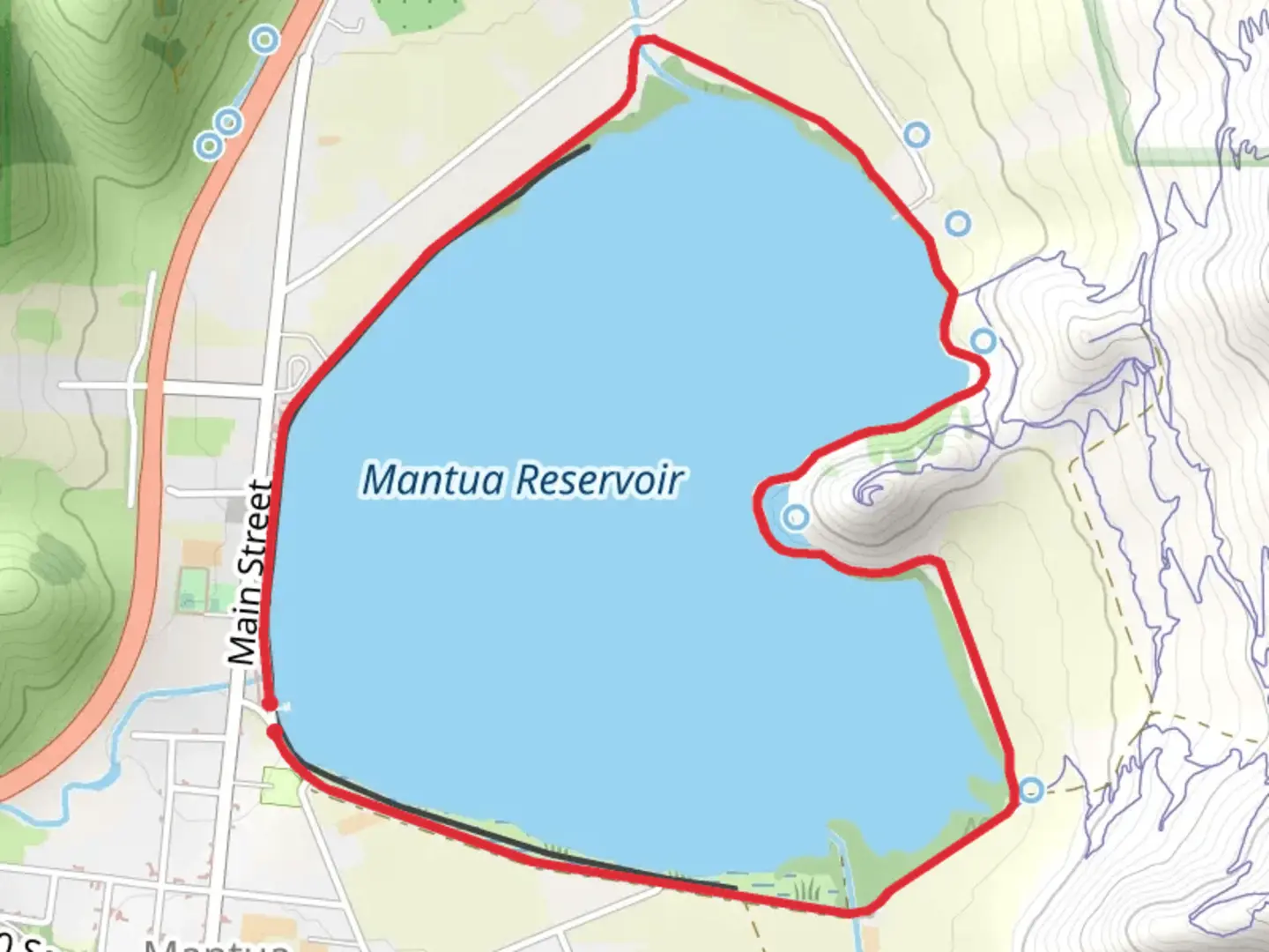 An image depicting the trail Mantua Reservoir Loop and its surrounding area.