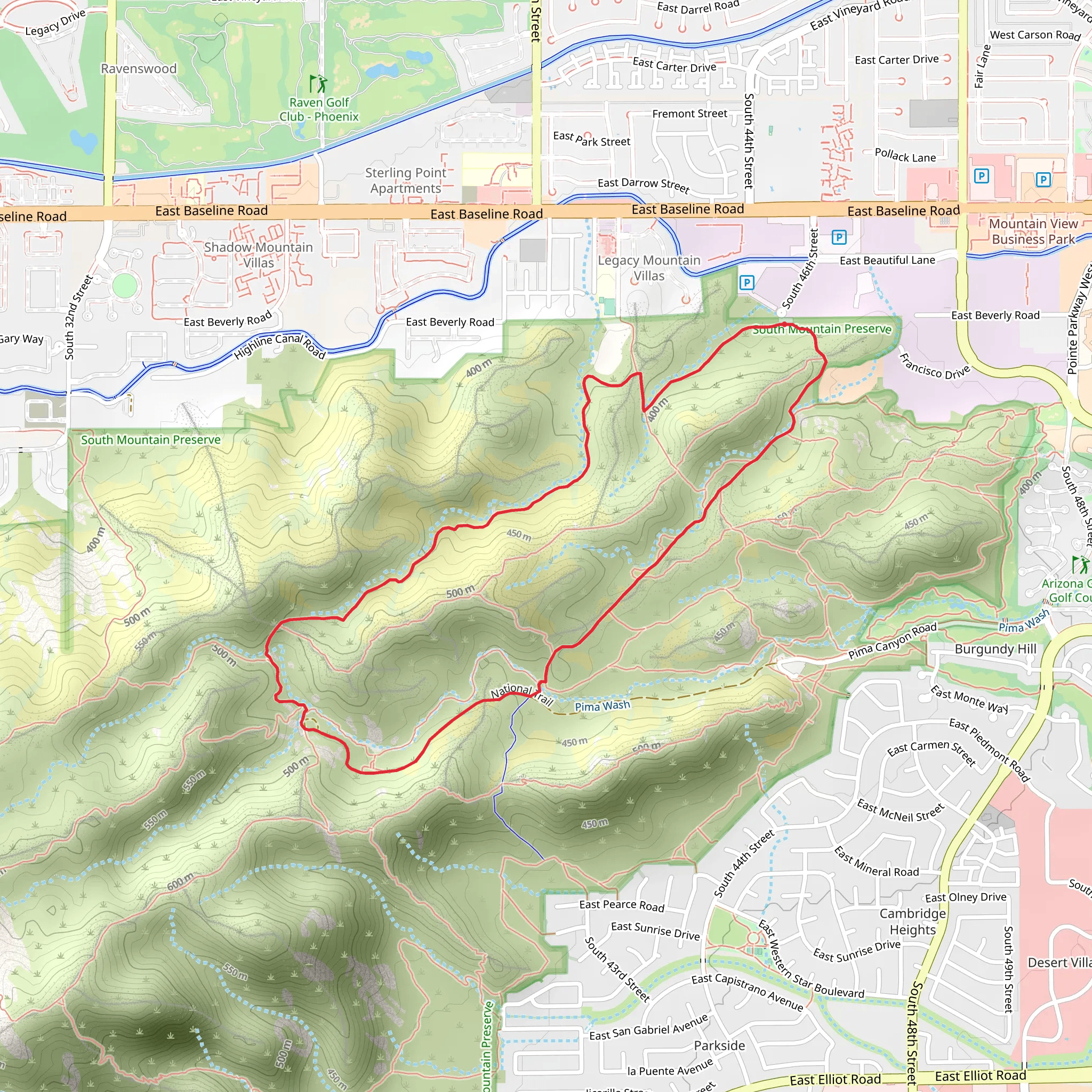 Beverly Canyon, National and Javelina Canyon Loop Trail mobile static map