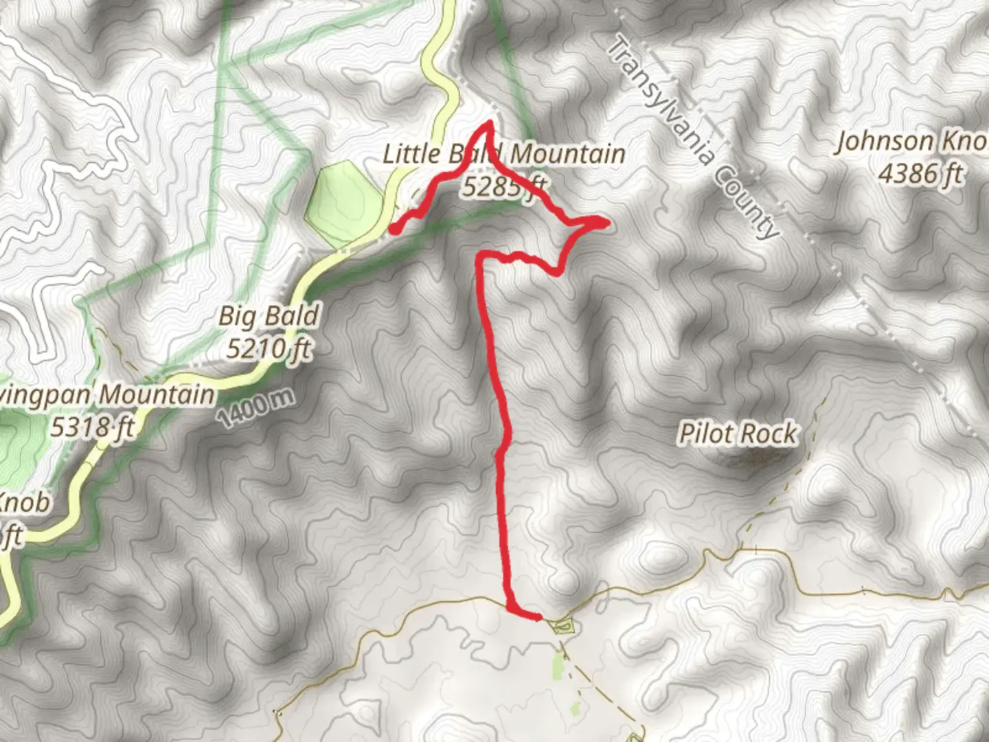 An image depicting the trail Little Bald Mountain via Thompson Creek and its surrounding area.