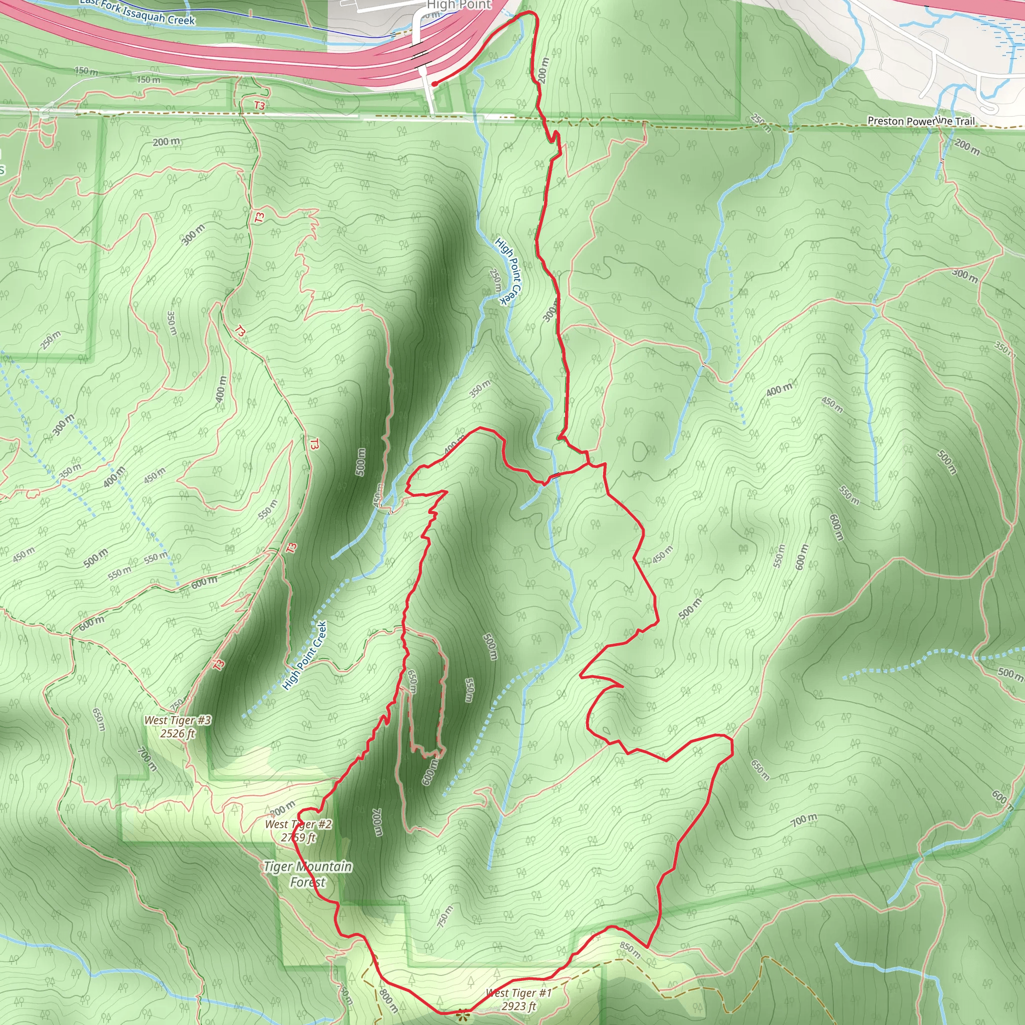 High Point, Tiger Mountain and K-3 Loop Trail mobile static map