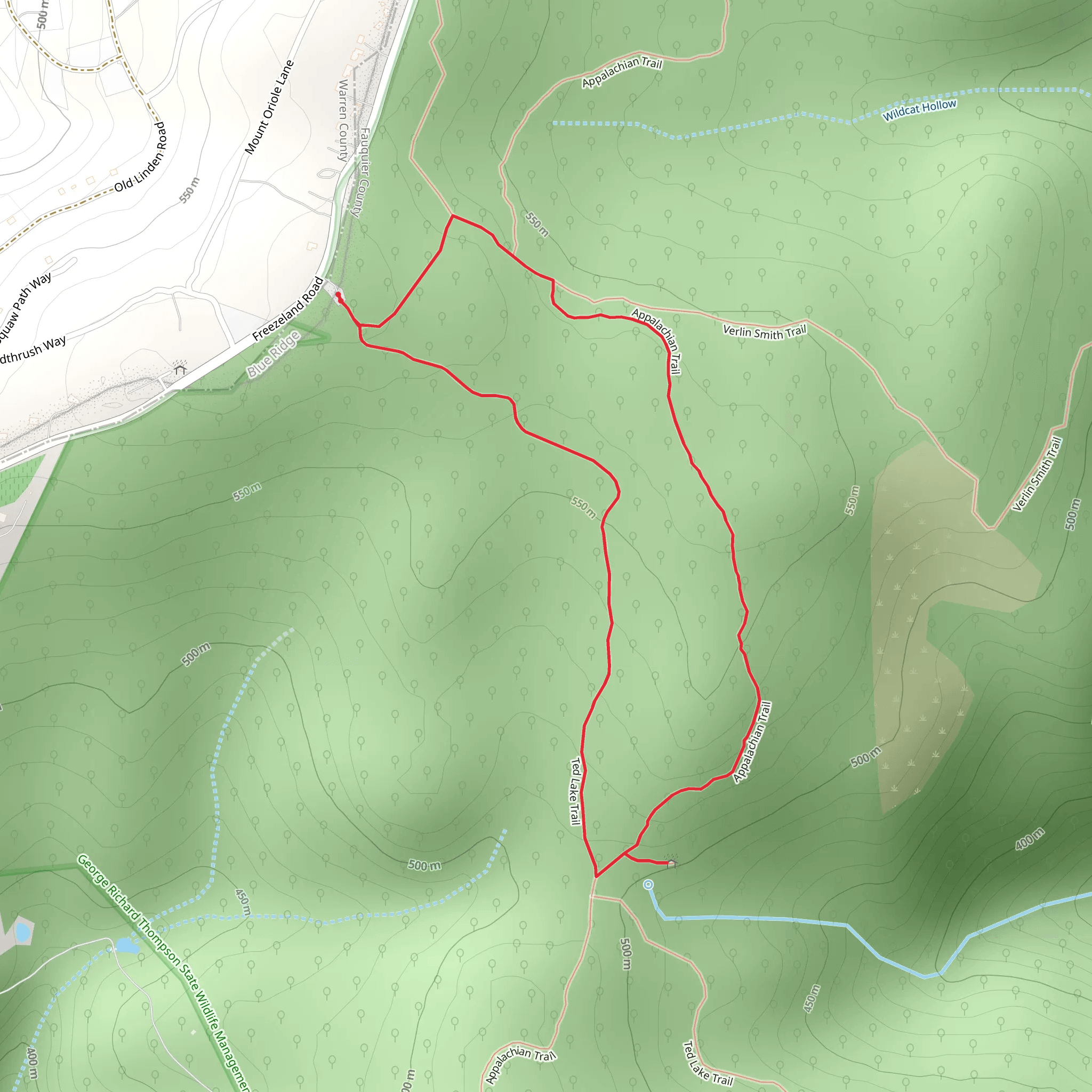 Appalachian Trail and ted Lake Loop Trail mobile static map