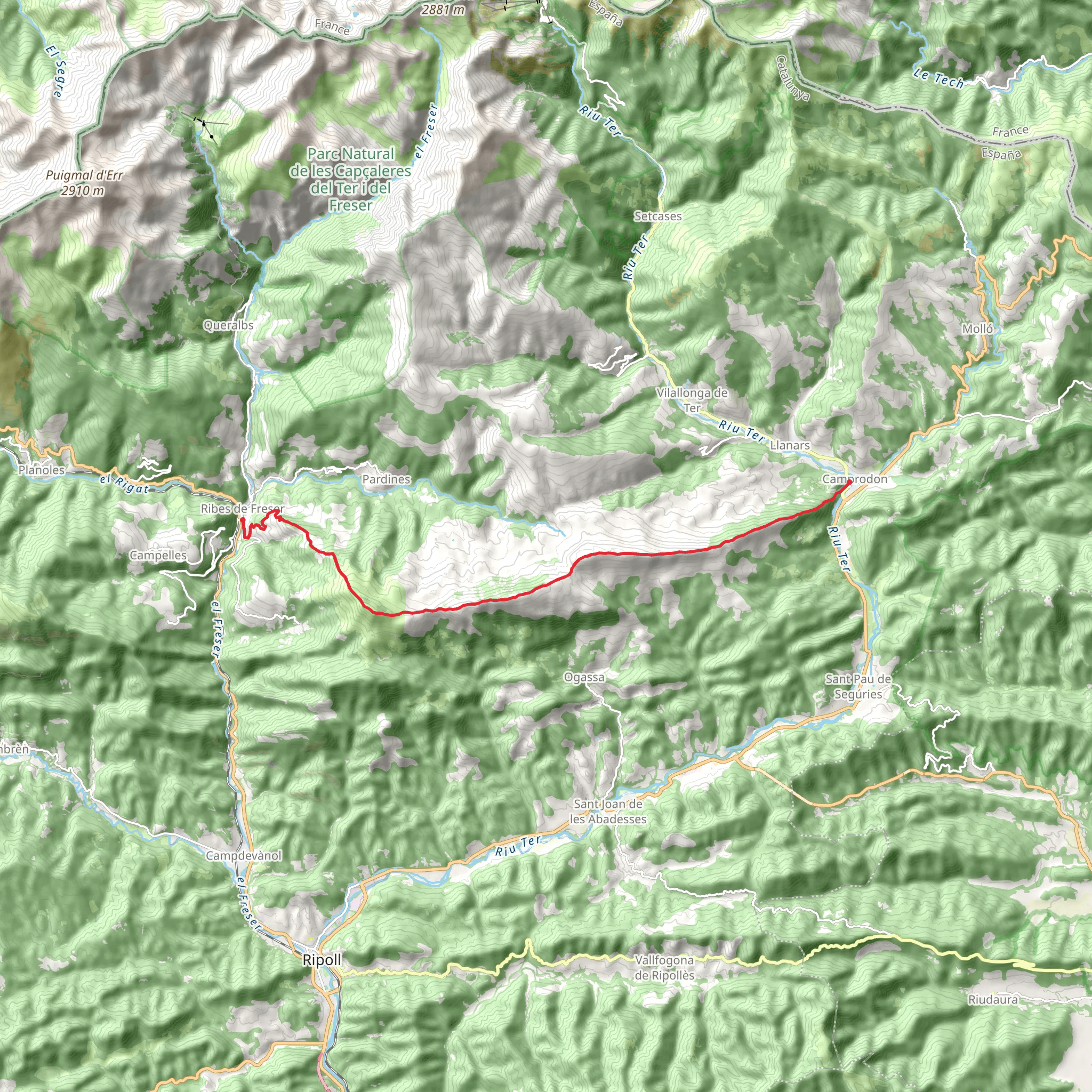 Trail from Camprodón to Ribes de Freser PR C 190 mobile static map