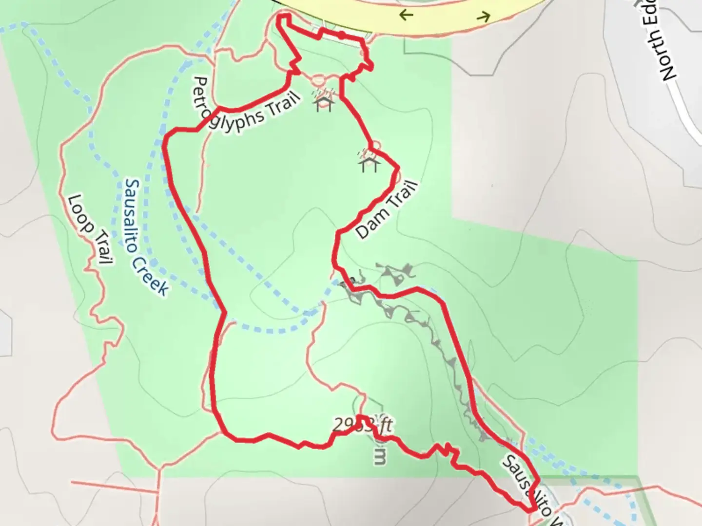 An image depicting the trail Sausalito Creek Loop and its surrounding area.