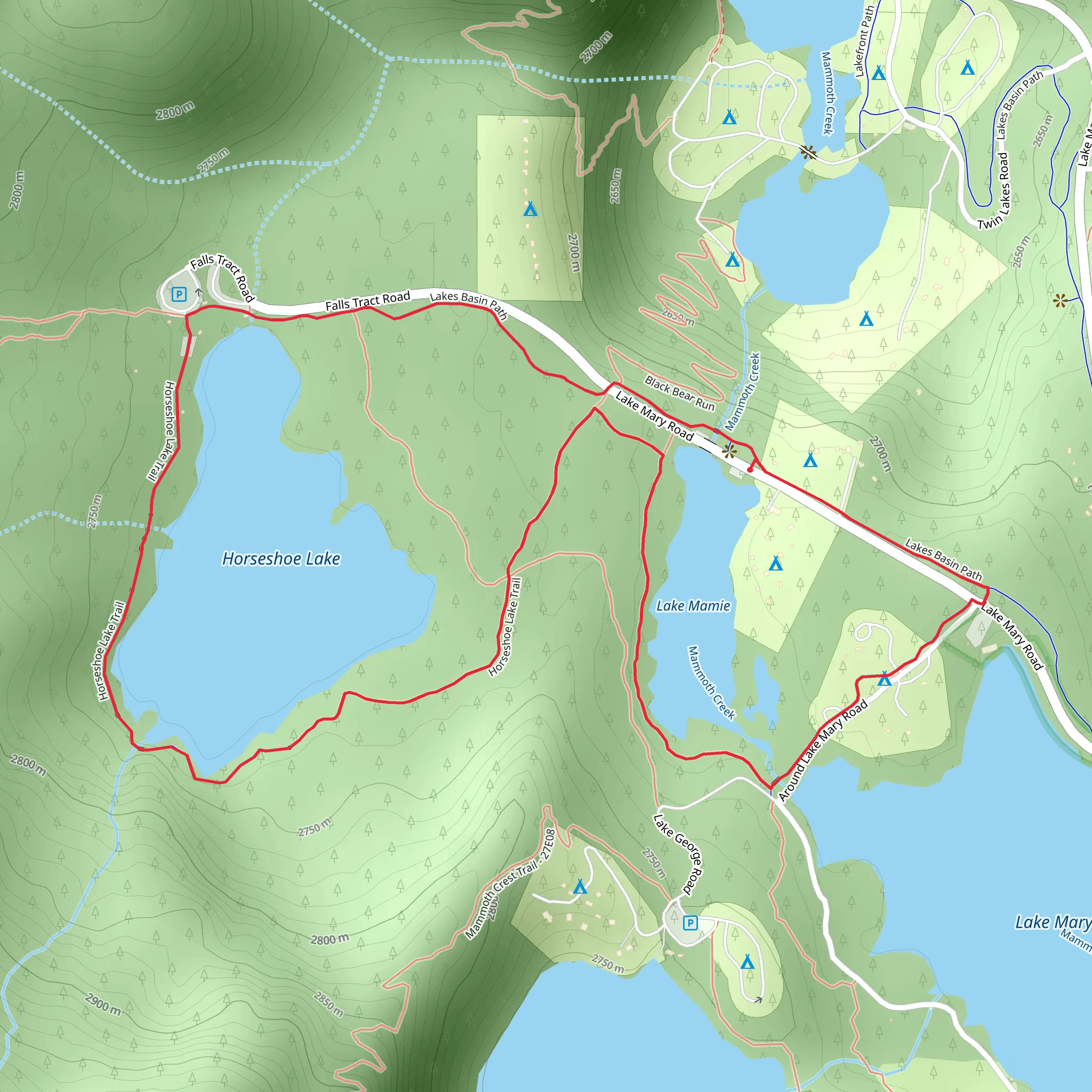 Lake Mamie and Horseshoe Lake Loop mobile static map