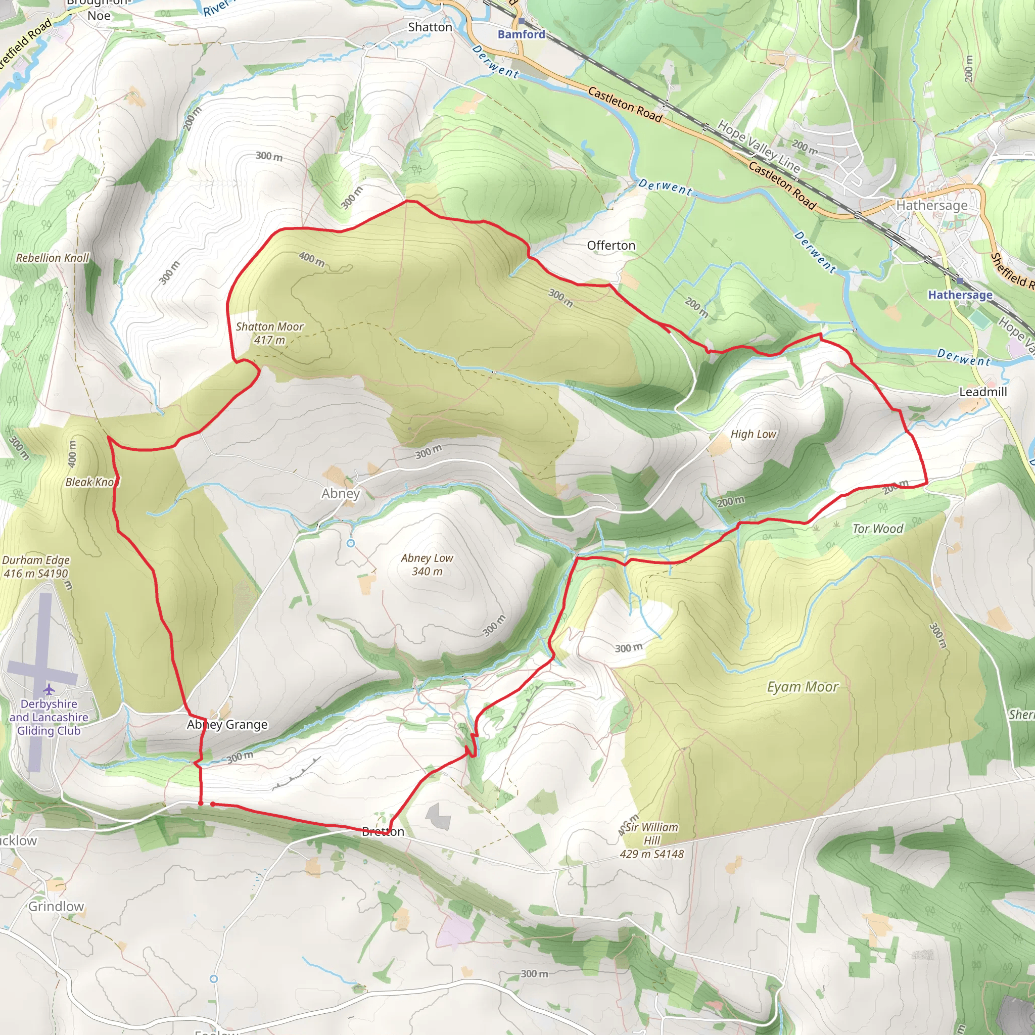 Abney Moor and Bretton Clough from Hucklow mobile static map