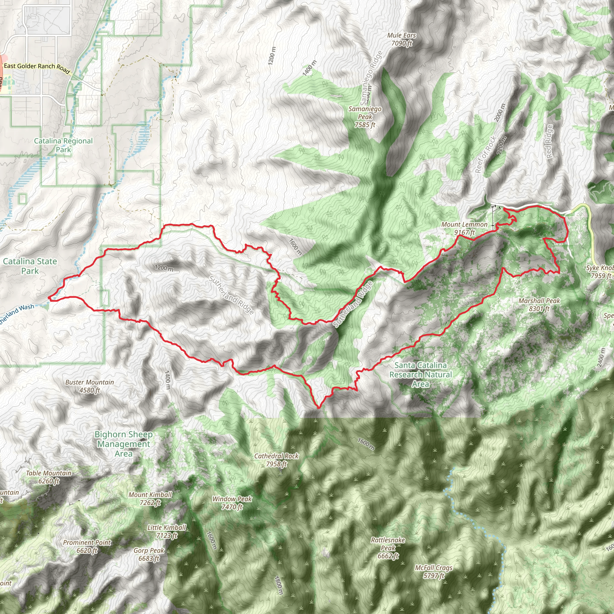 Romero Canyon, Mount Lemmon and Cargodera Canyon Loop Trail mobile static map