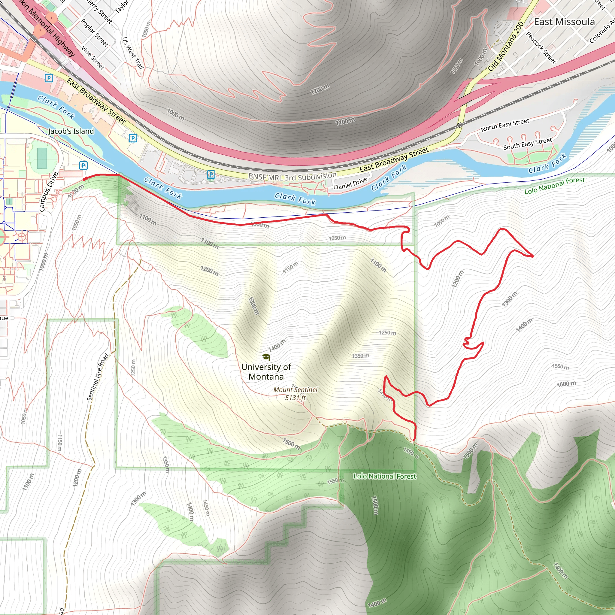 Hellgate Canyon Trail via Kim Williams Trail mobile static map