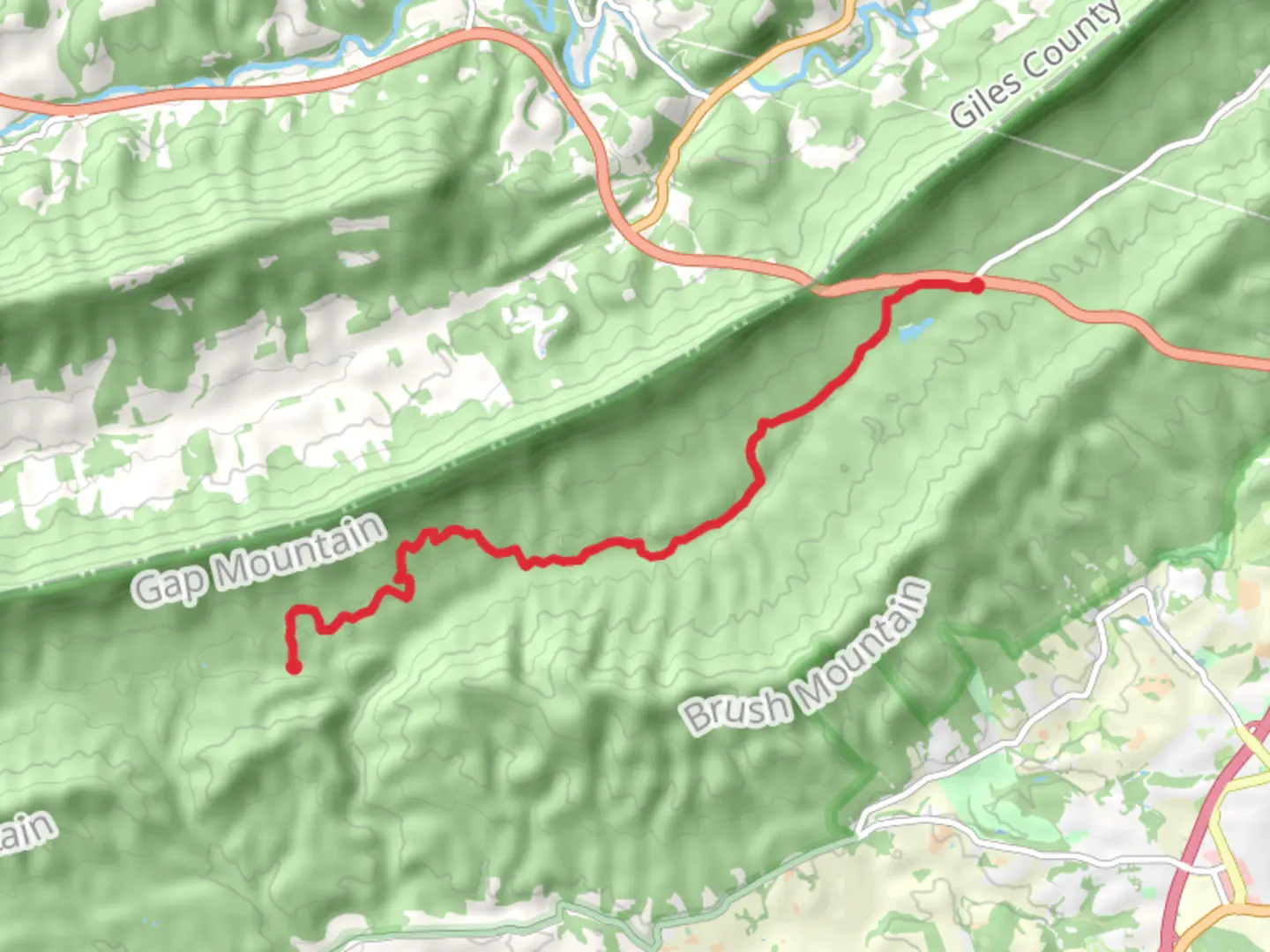 An image depicting the trail Poverty Creek Trail and its surrounding area.