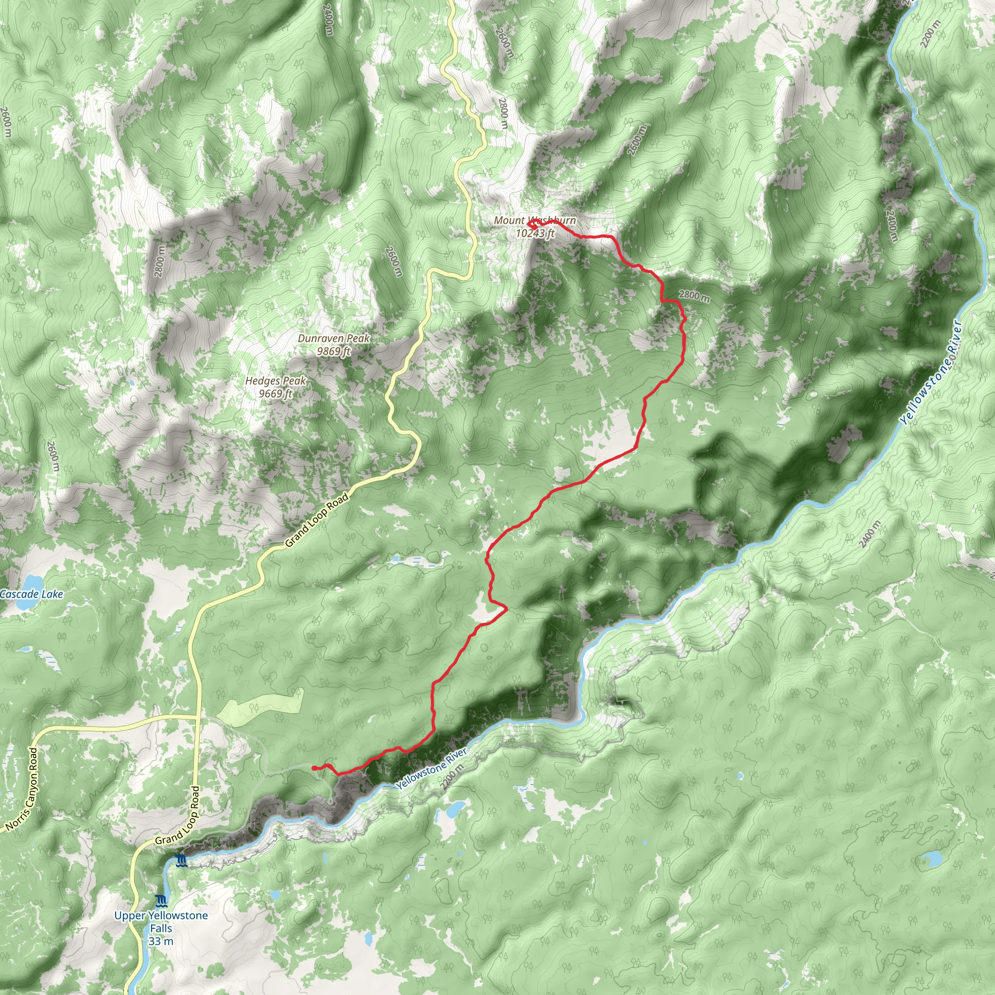 Mount Washburn Spur Trail mobile static map