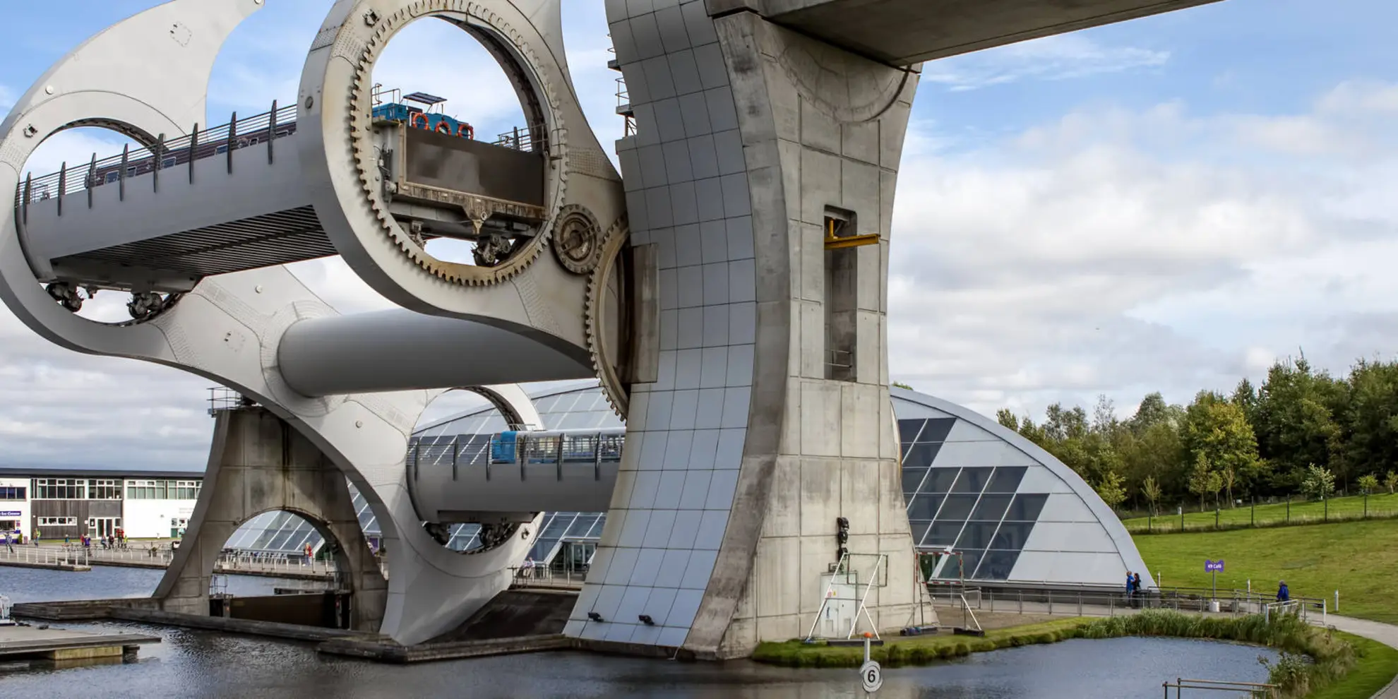 An image depicting the trail The Falkirk Wheel and The Kelpies and its surrounding area.