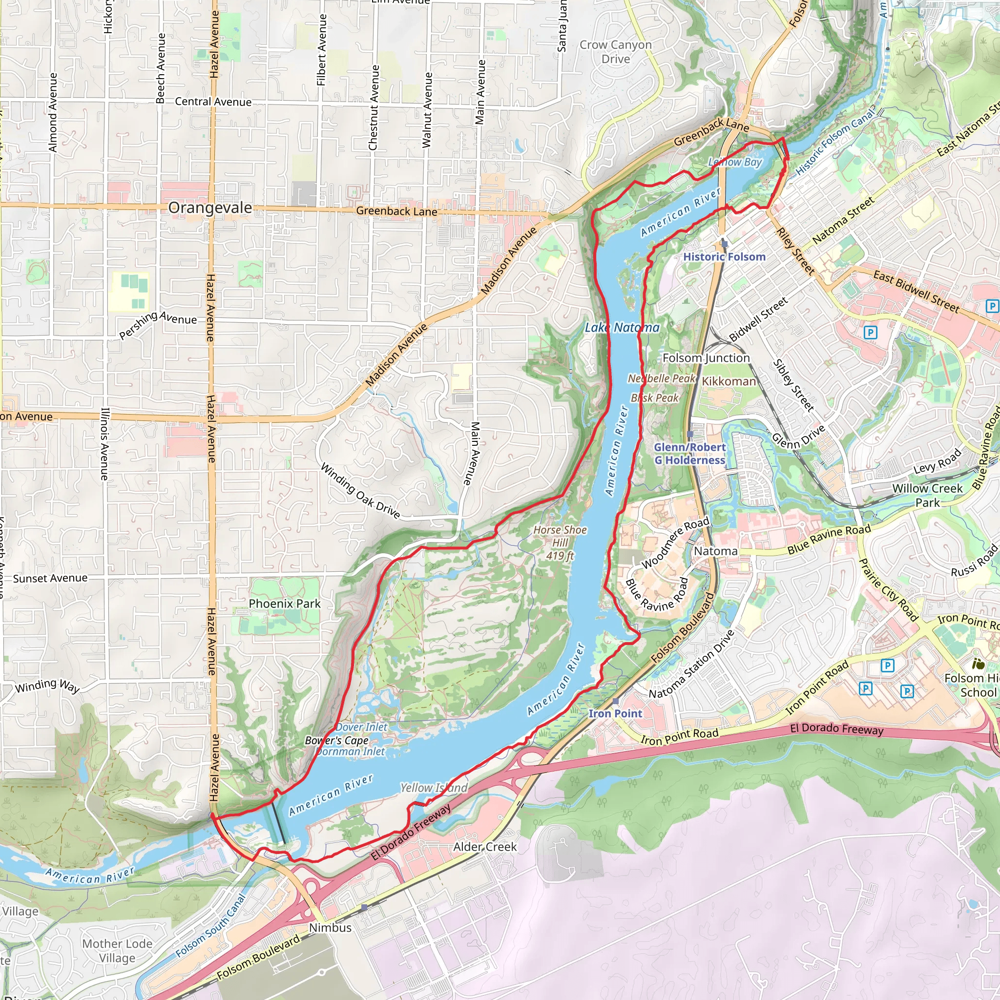 American River Loop from Greenback Lane mobile static map