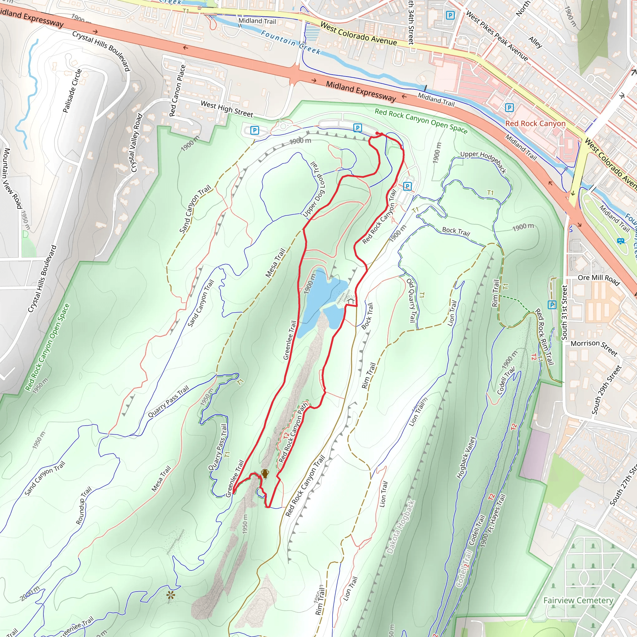 Mesa, Greenlee and Red Rock Canyon Path Loop Trail mobile static map
