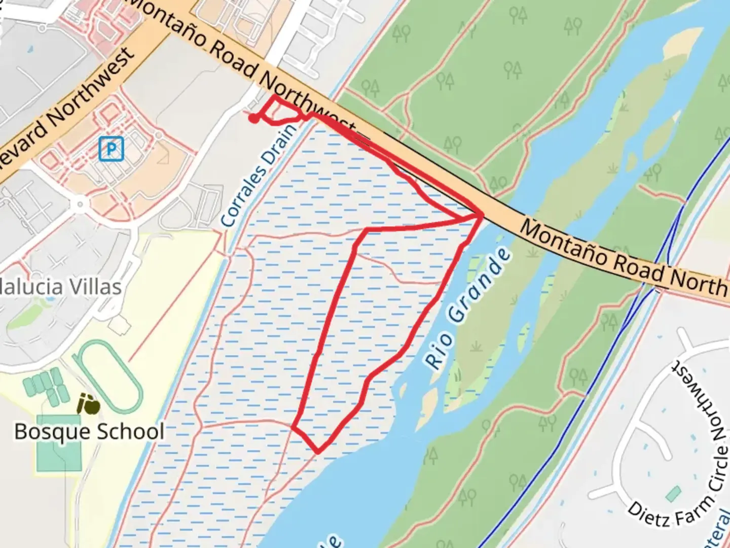 An image depicting the trail Rio Grande Loop via Normandy Trail and its surrounding area.