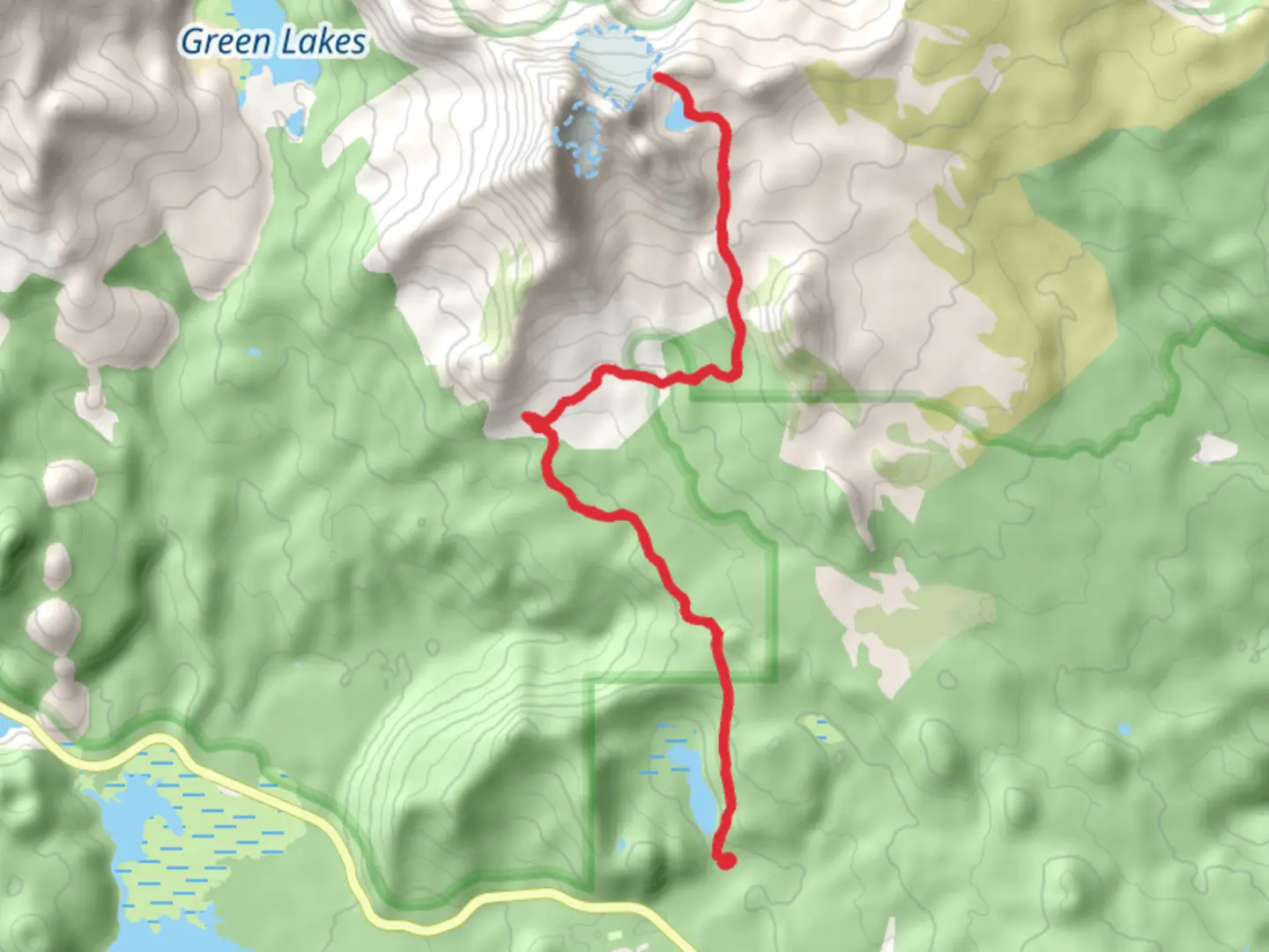 An image depicting the trail No Name Lake via Broken Top Trail and its surrounding area.