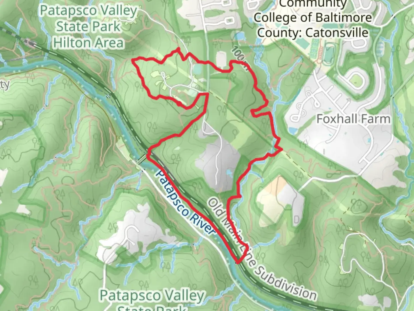An image depicting the trail Santee Branch, and Nun's Loop Trail and its surrounding area.