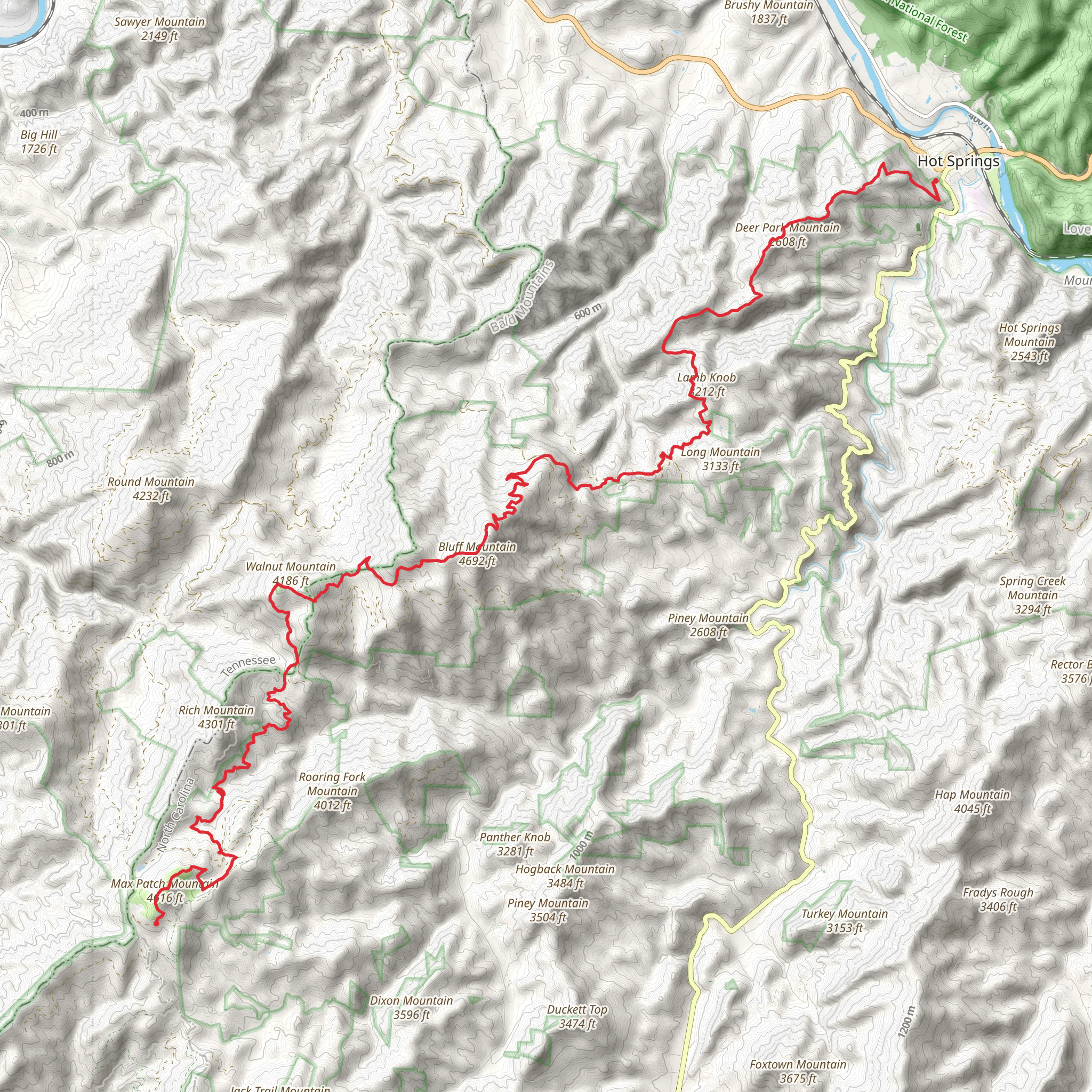 Appalachian Trail from Hot Springs mobile static map