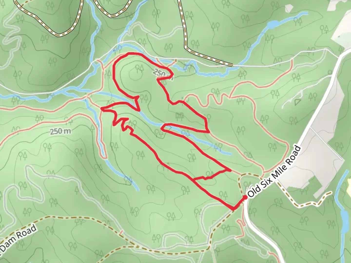 An image depicting the trail Collarbone - Little Sasquatch - Hardwood - Lawrence Loop Trail and its surrounding area.