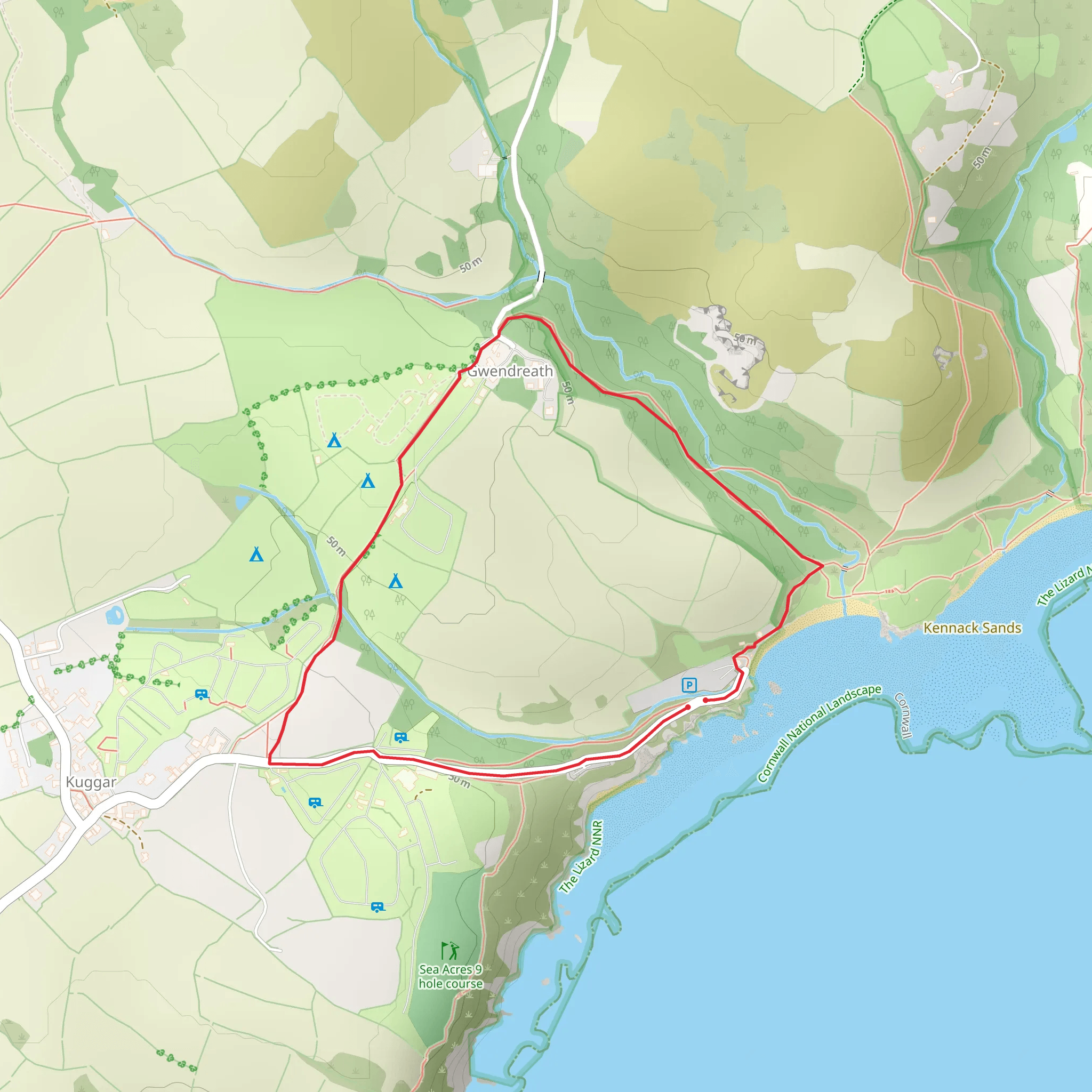 Kennack Sands and Kuggar Walk mobile static map