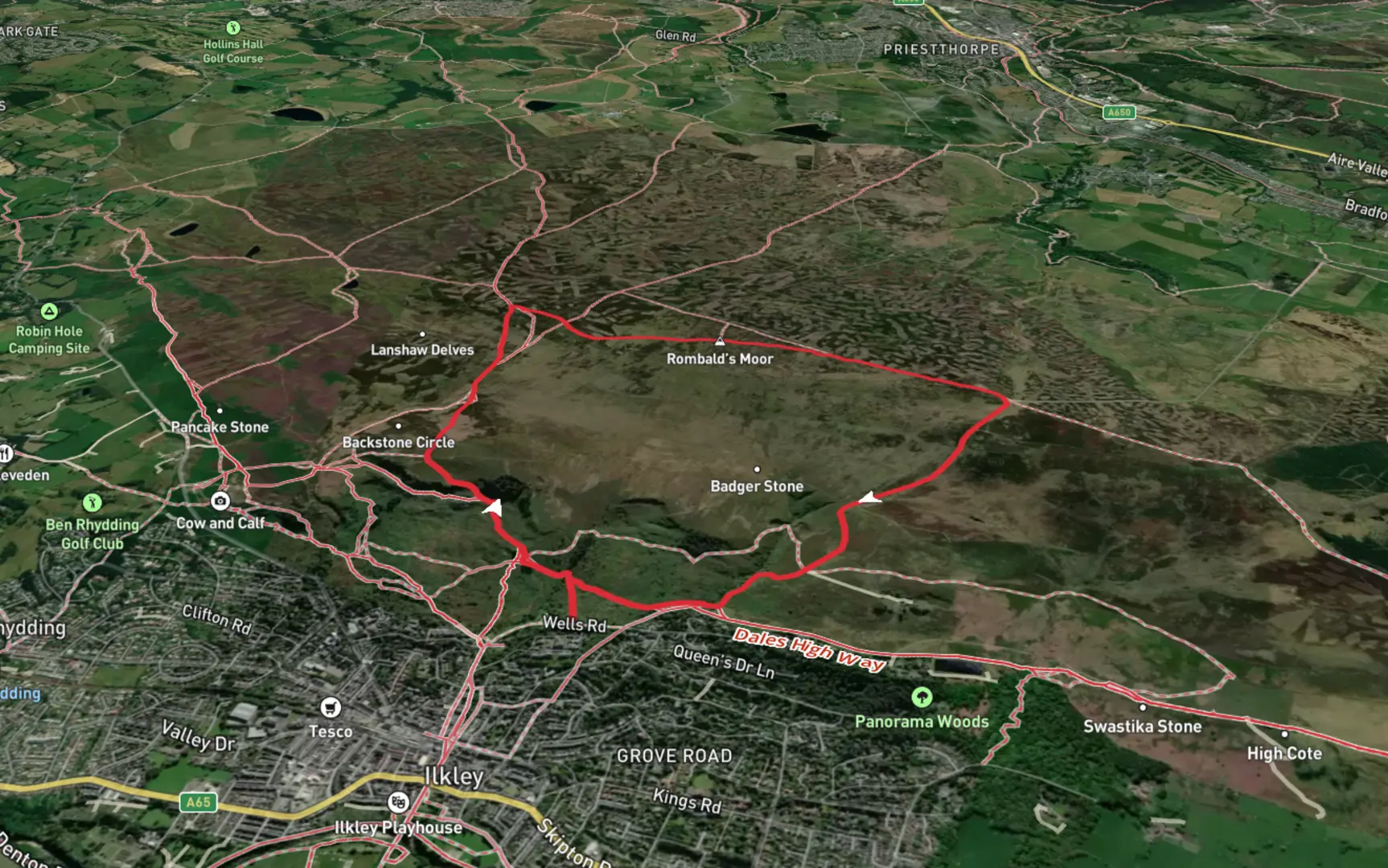 An image depicting the trail Willy Hall's Wood and Stanza Stones Loop and its surrounding area.