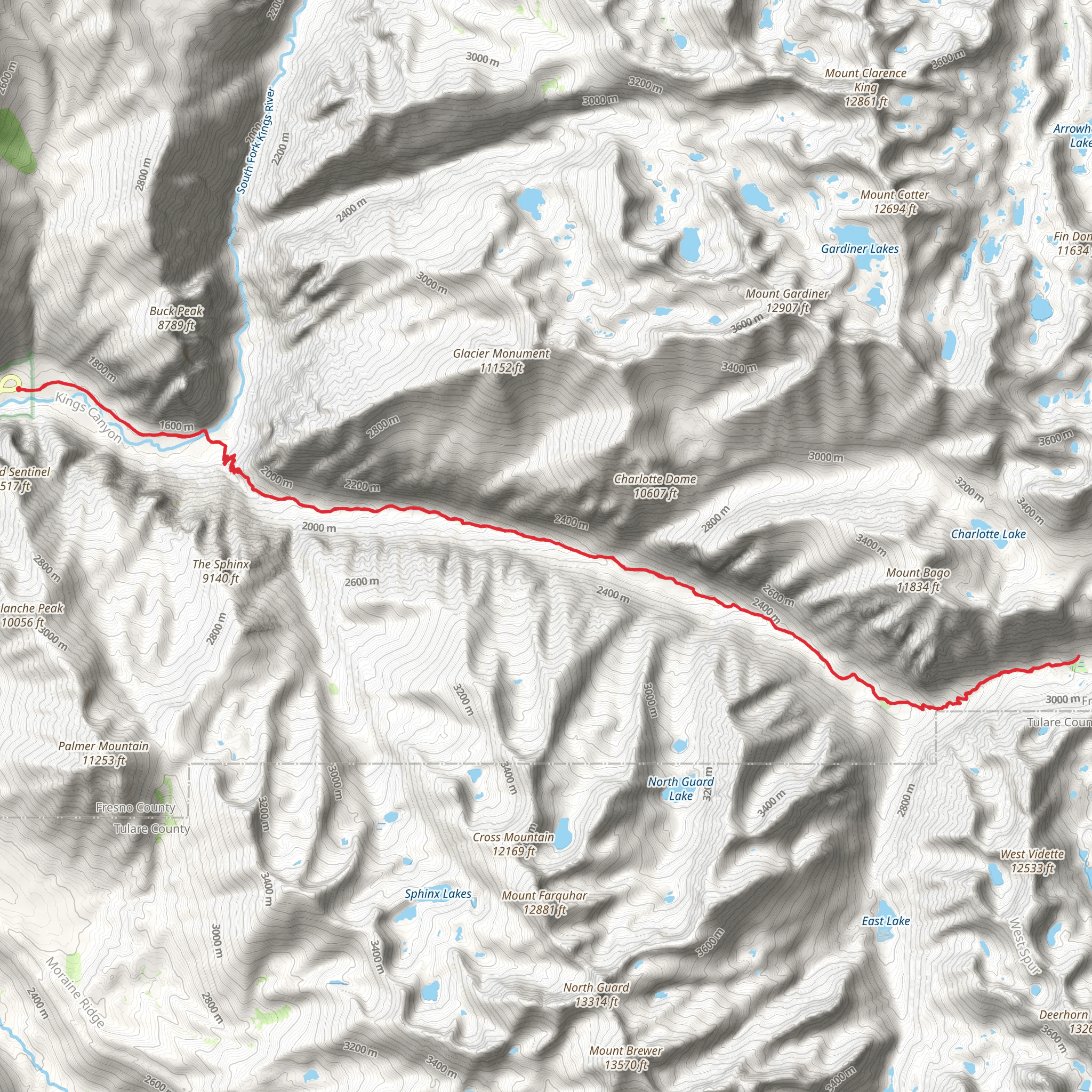 Paradise Valley Trail and Bubbs Creek Trail mobile static map