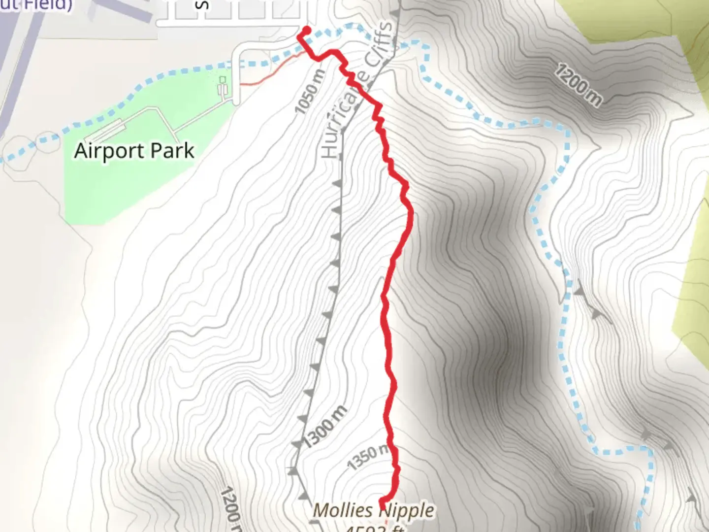 An image depicting the trail Mollies Nipple Out and Back and its surrounding area.