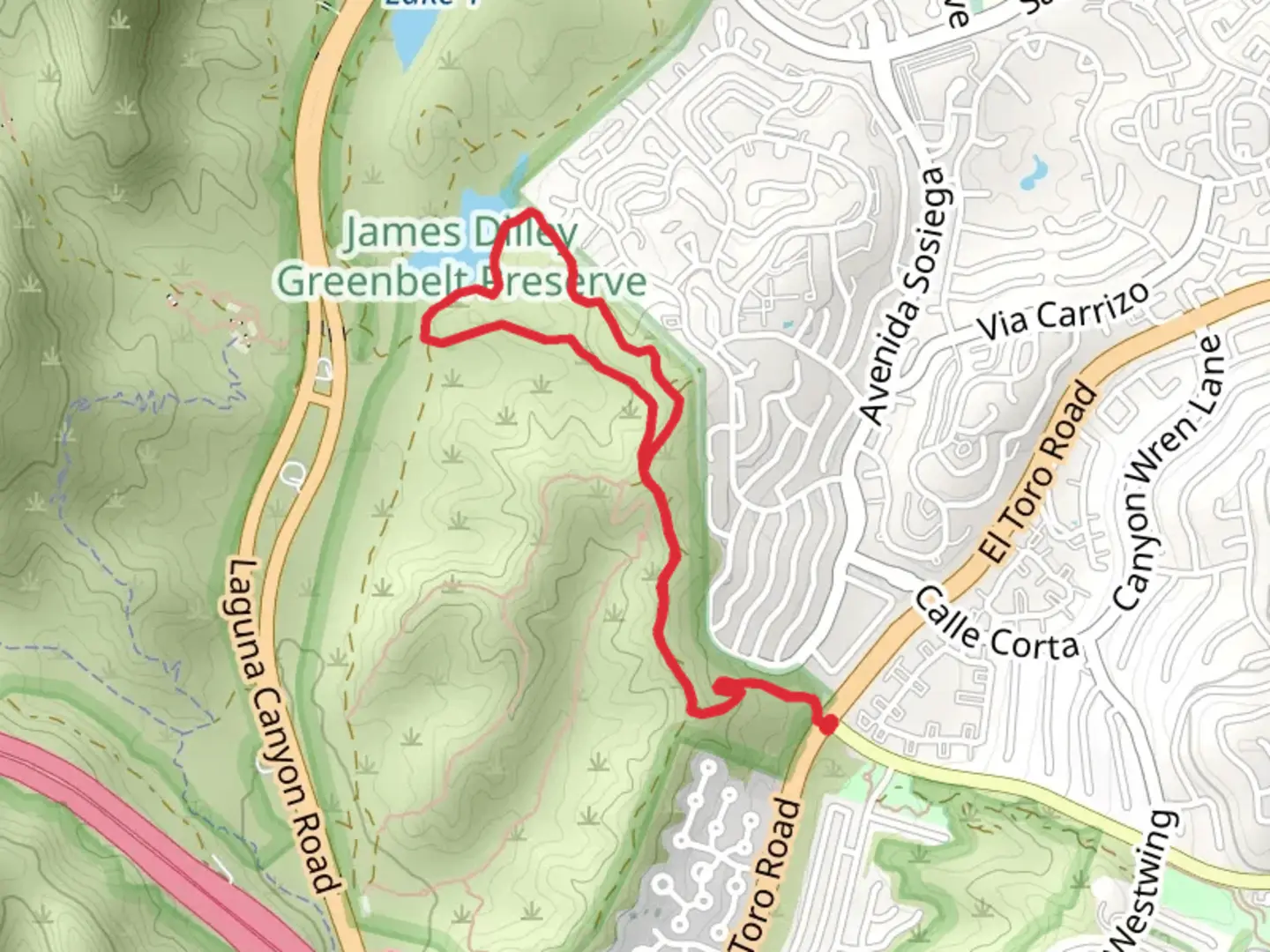 An image depicting the trail Barbara's Lake via Edison Road and Ridgetop Trail and its surrounding area.