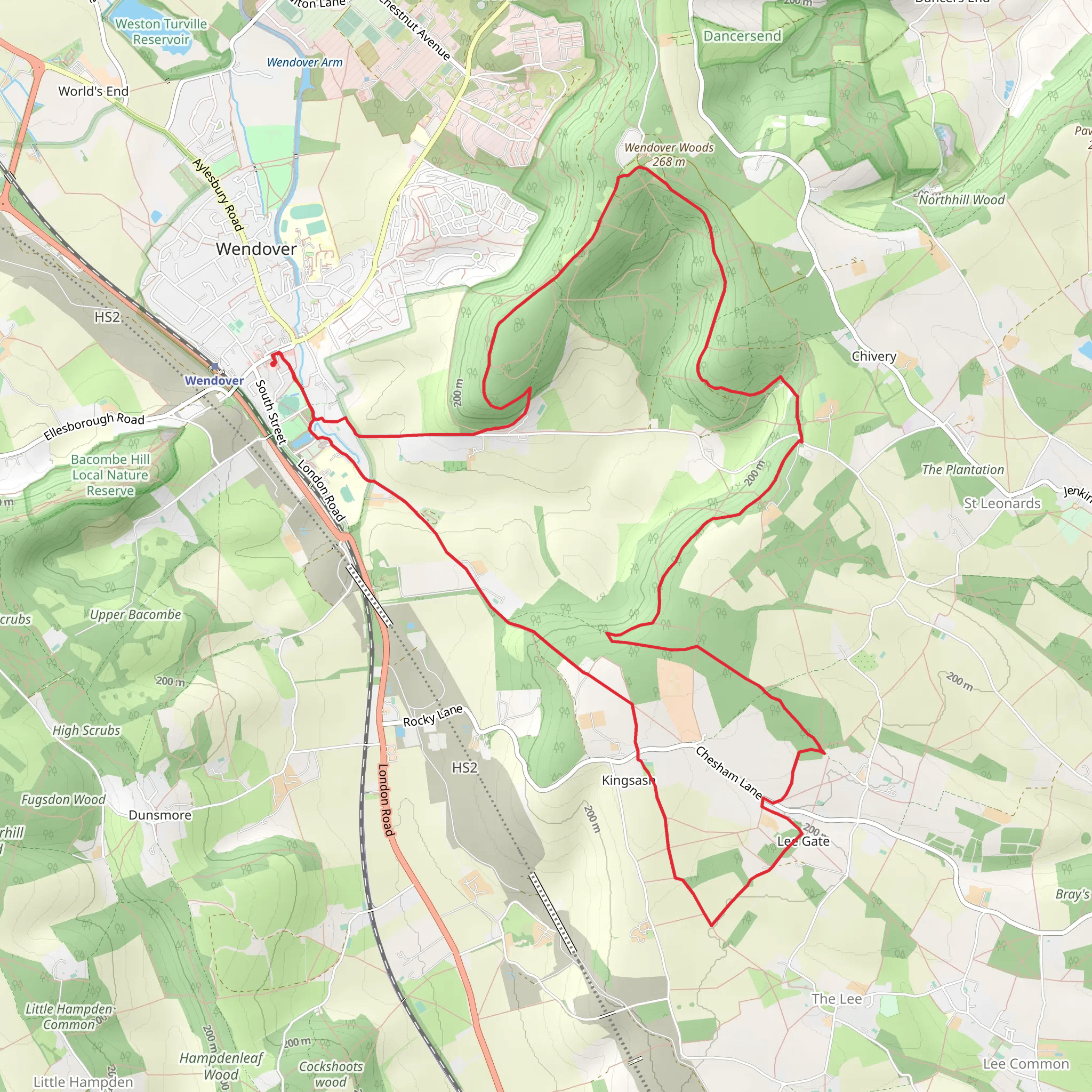Wendover Woods and Boddington Hill Fort via Chiltern Link mobile static map