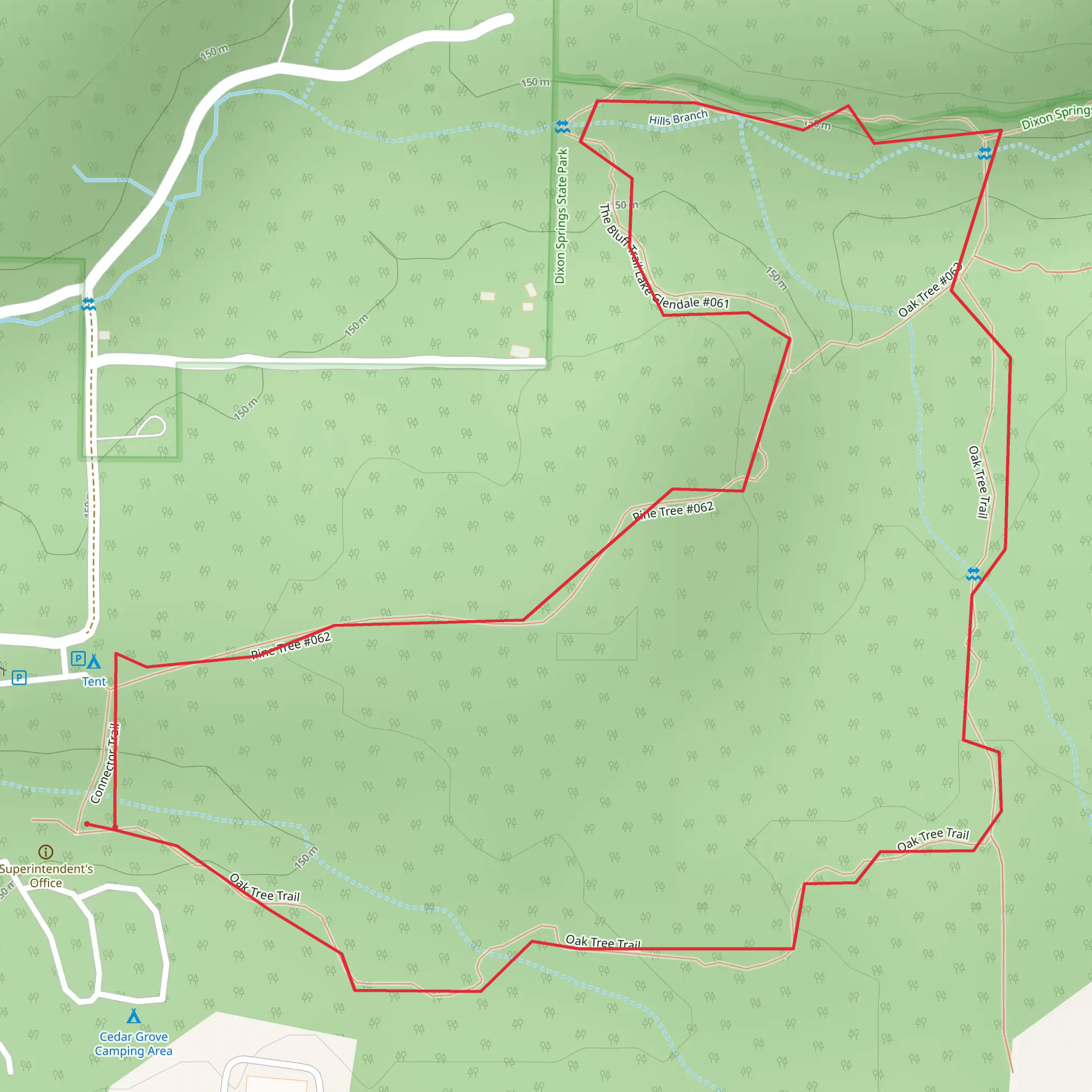 Oak Tree Trail, Pine Tree Trail and Bluff Loop Trail mobile static map