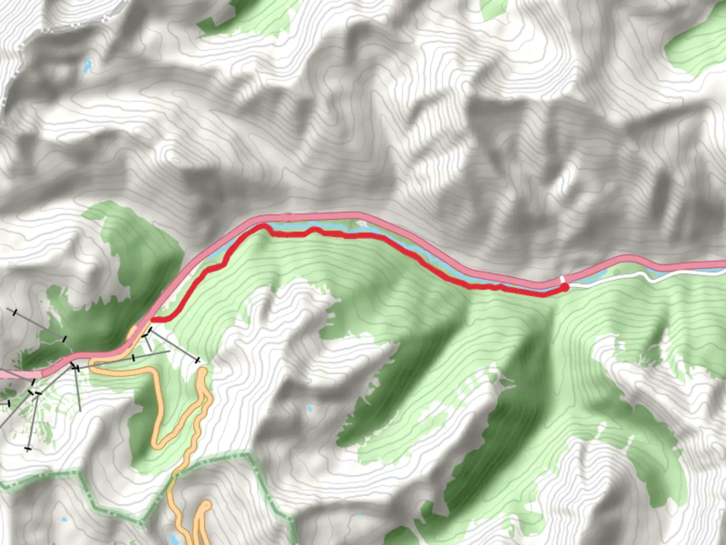 An image depicting the trail Bakerville - Loveland and its surrounding area.