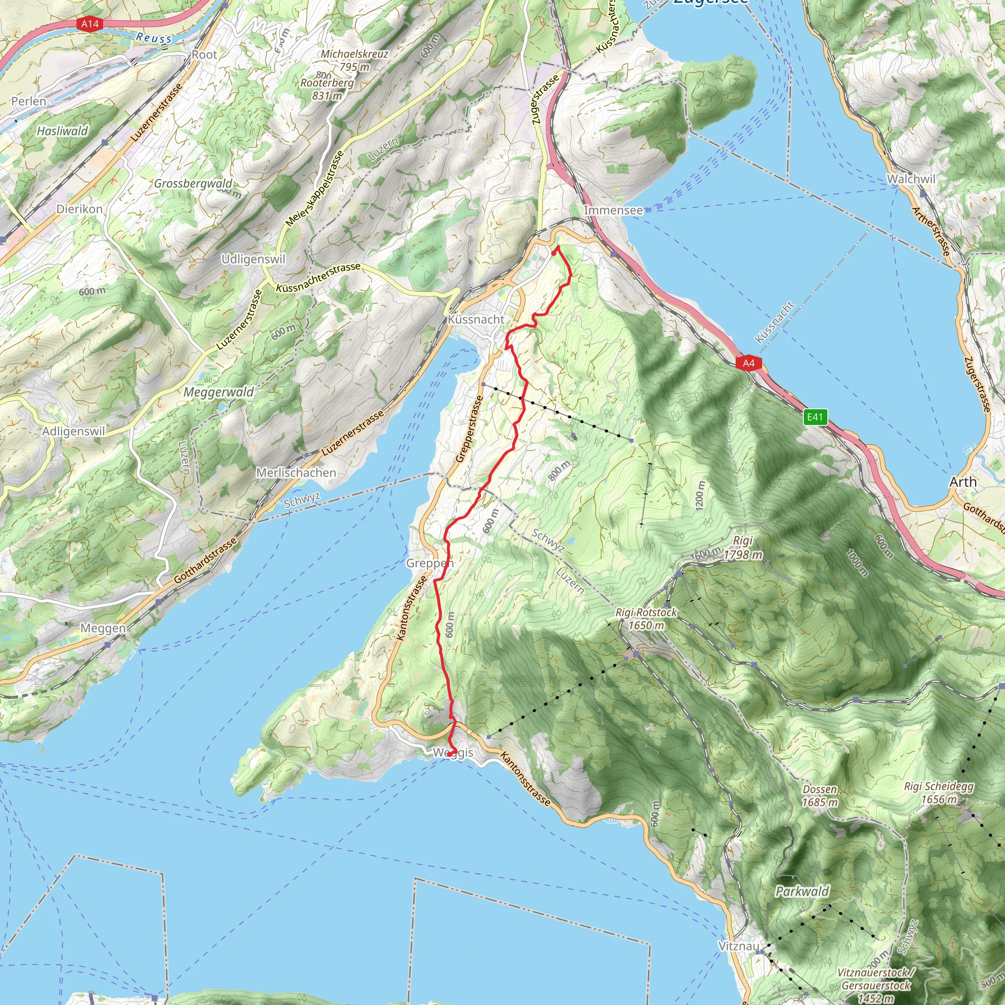 Rigi Chestnut Trail - sector Immensee - Küssnacht - Weggis mobile static map