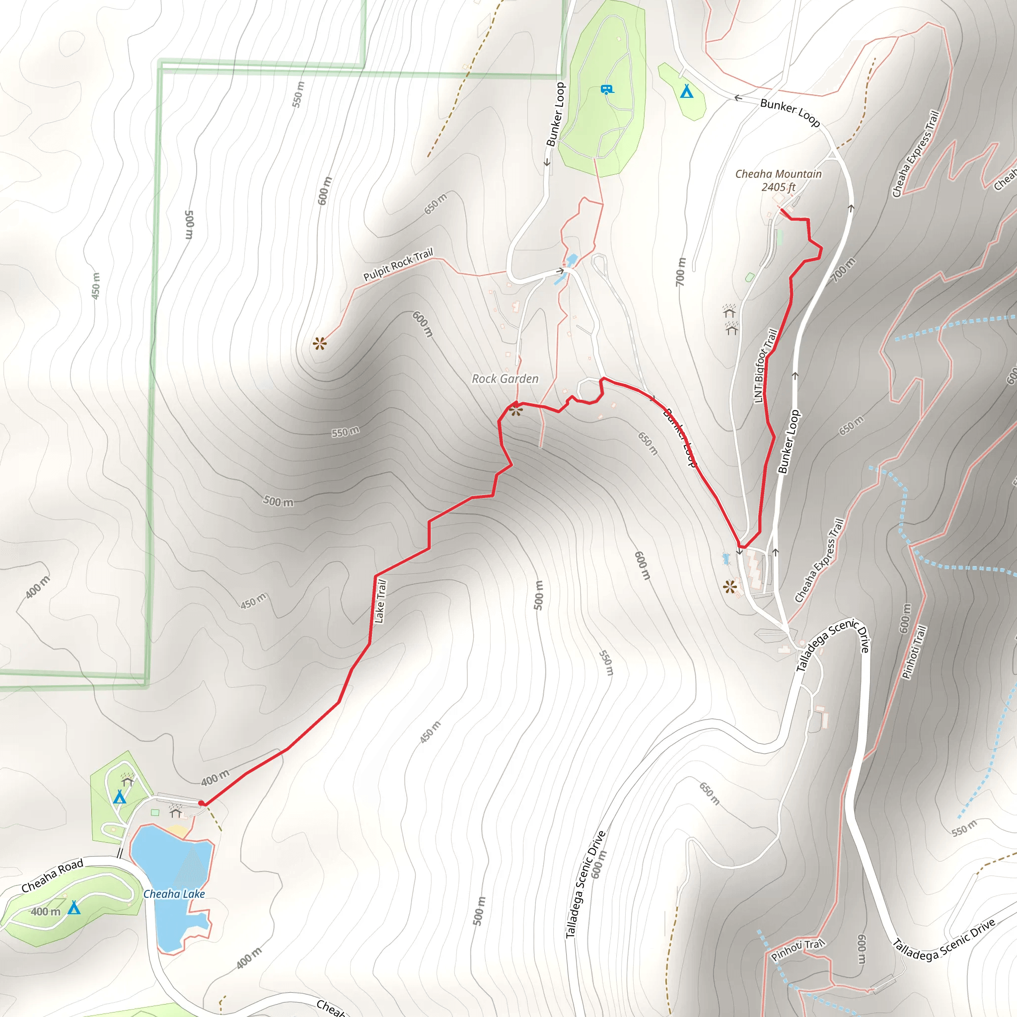 Cheaha Mountain via Lake Trail mobile static map