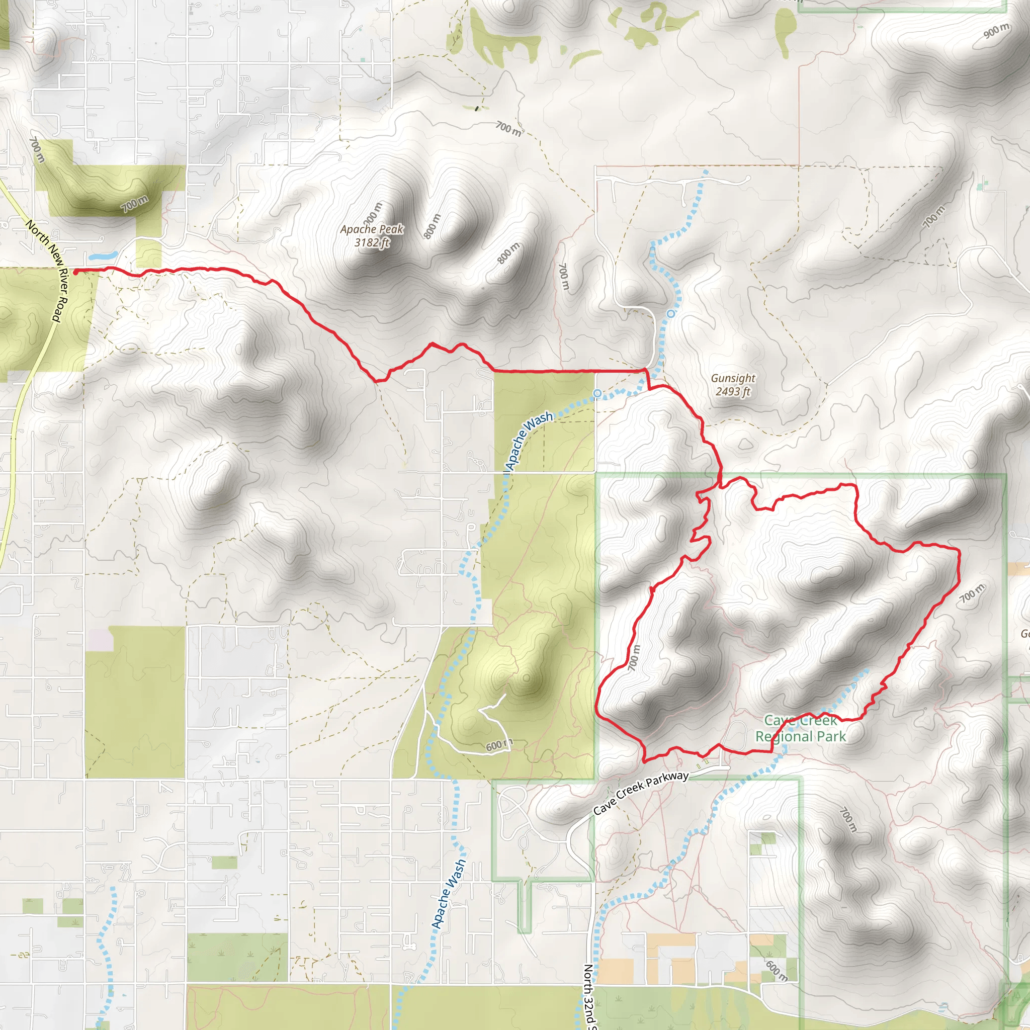 Cave Creek Regional Park Loop via Maricopa Trail mobile static map