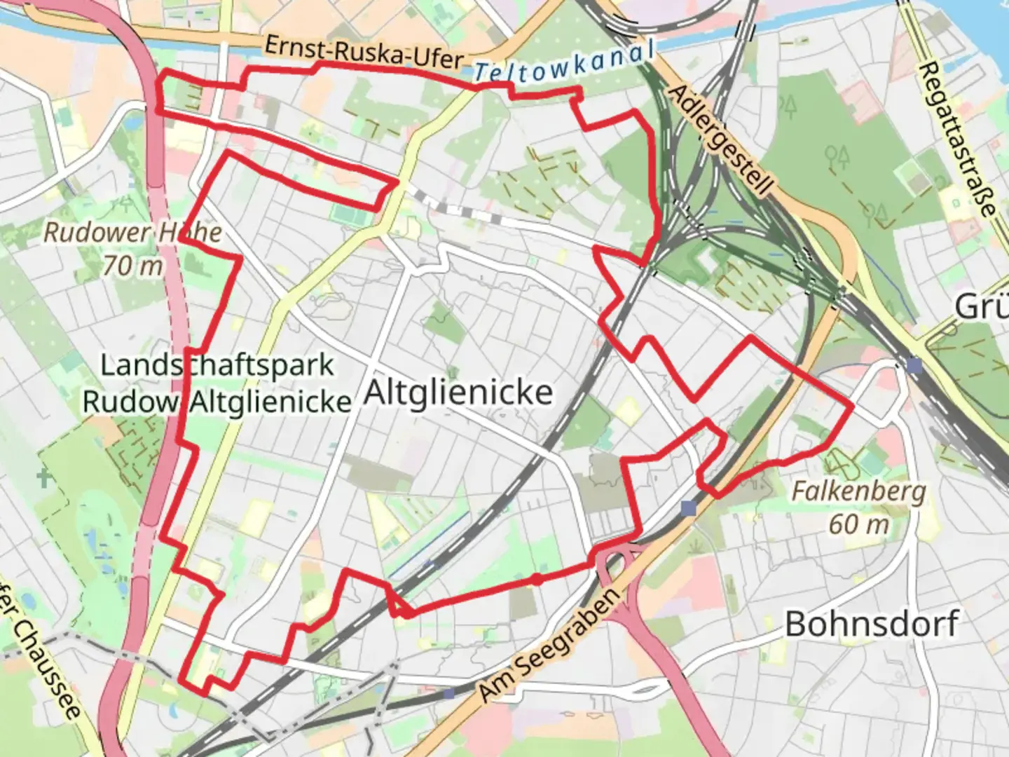 An image depicting the trail Altglienicke Loop and its surrounding area.