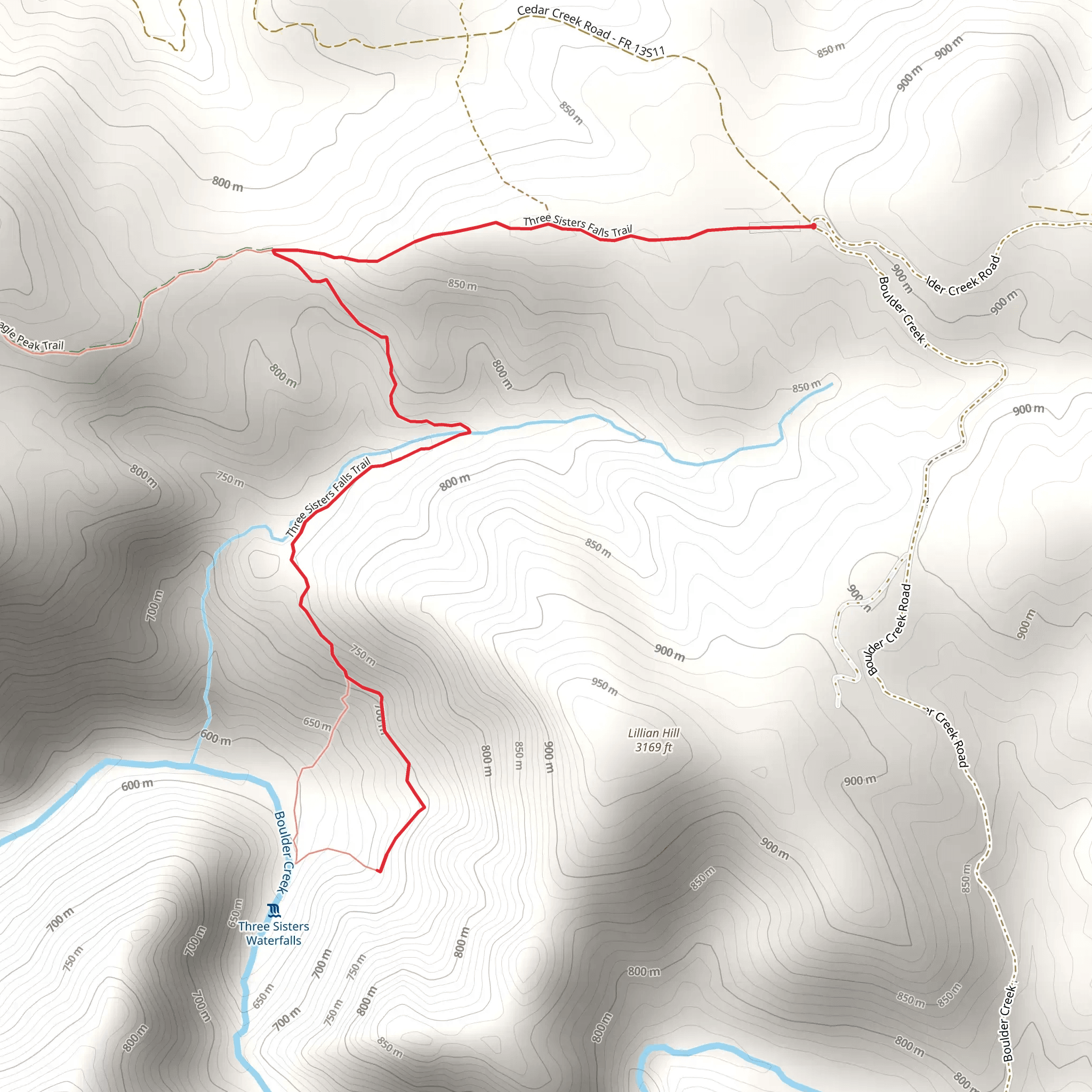 Three Sisters Falls Trail mobile static map