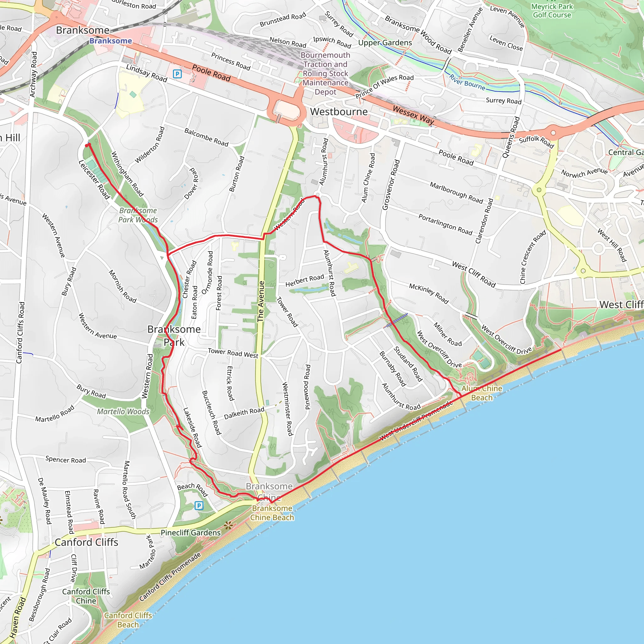Branksome Park Woods, Poole Coast Path and Alum Chine mobile static map