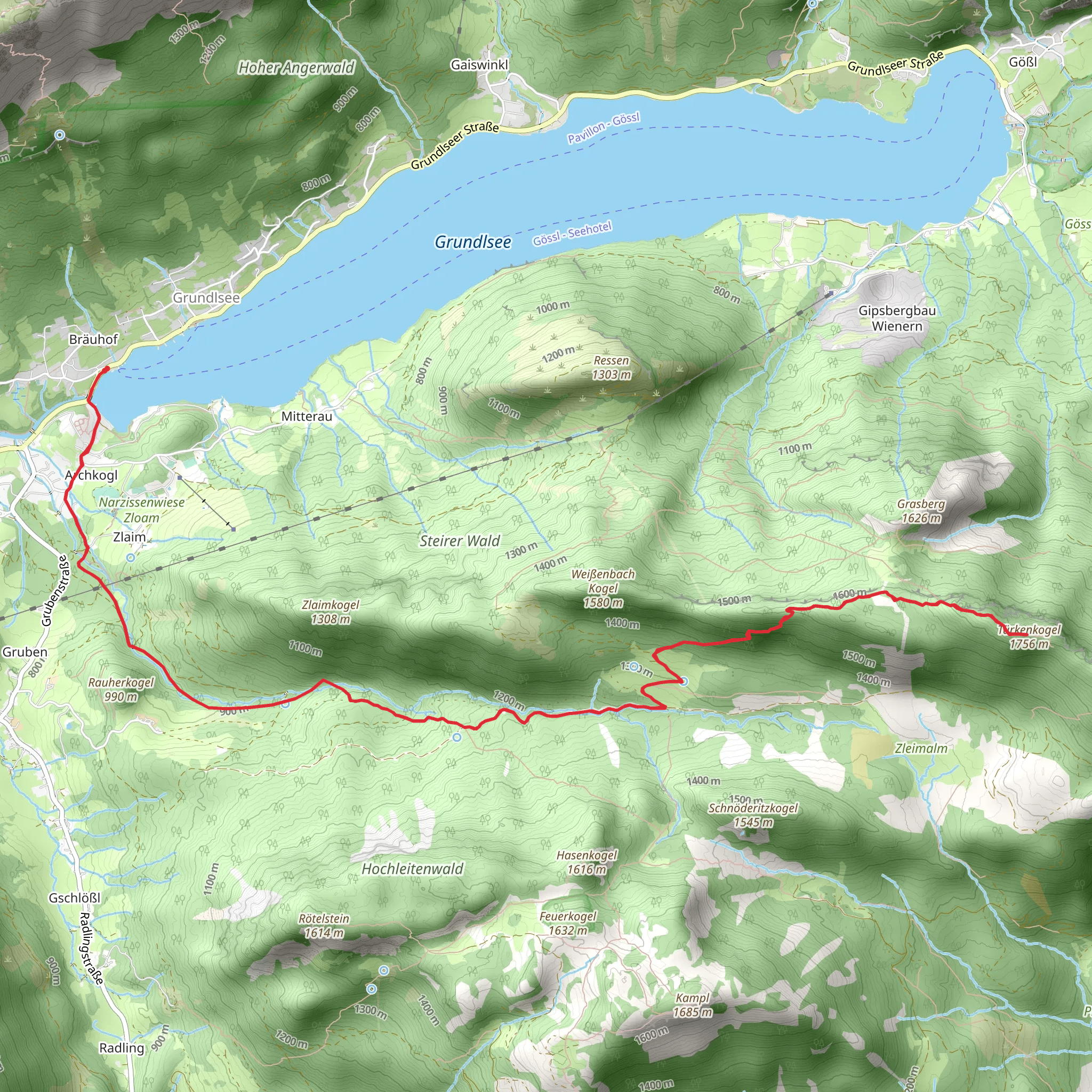 Türkenkogel Peak from Lake Grundlsee mobile static map