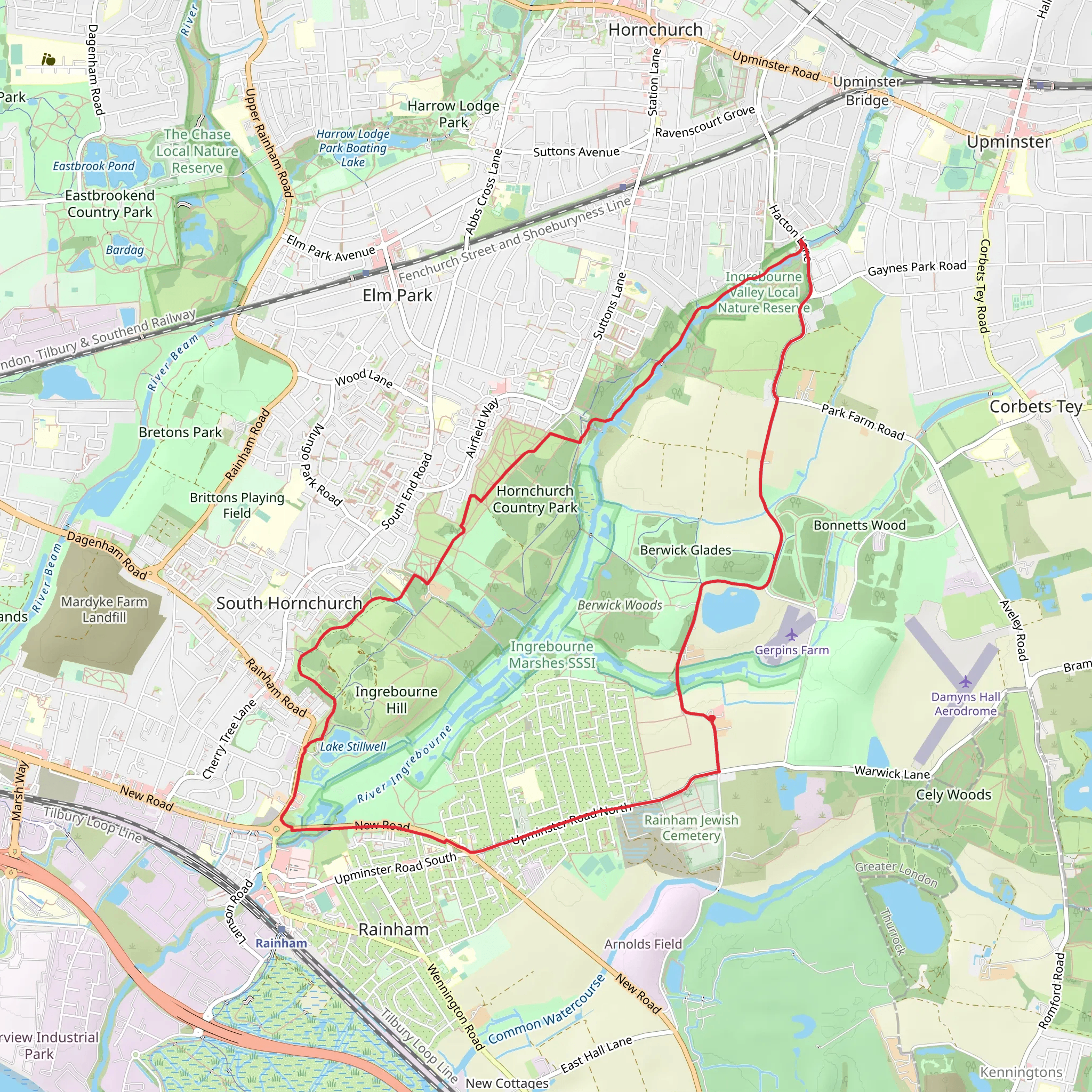 Hornchurch Country Park via Ingrebourne Way mobile static map