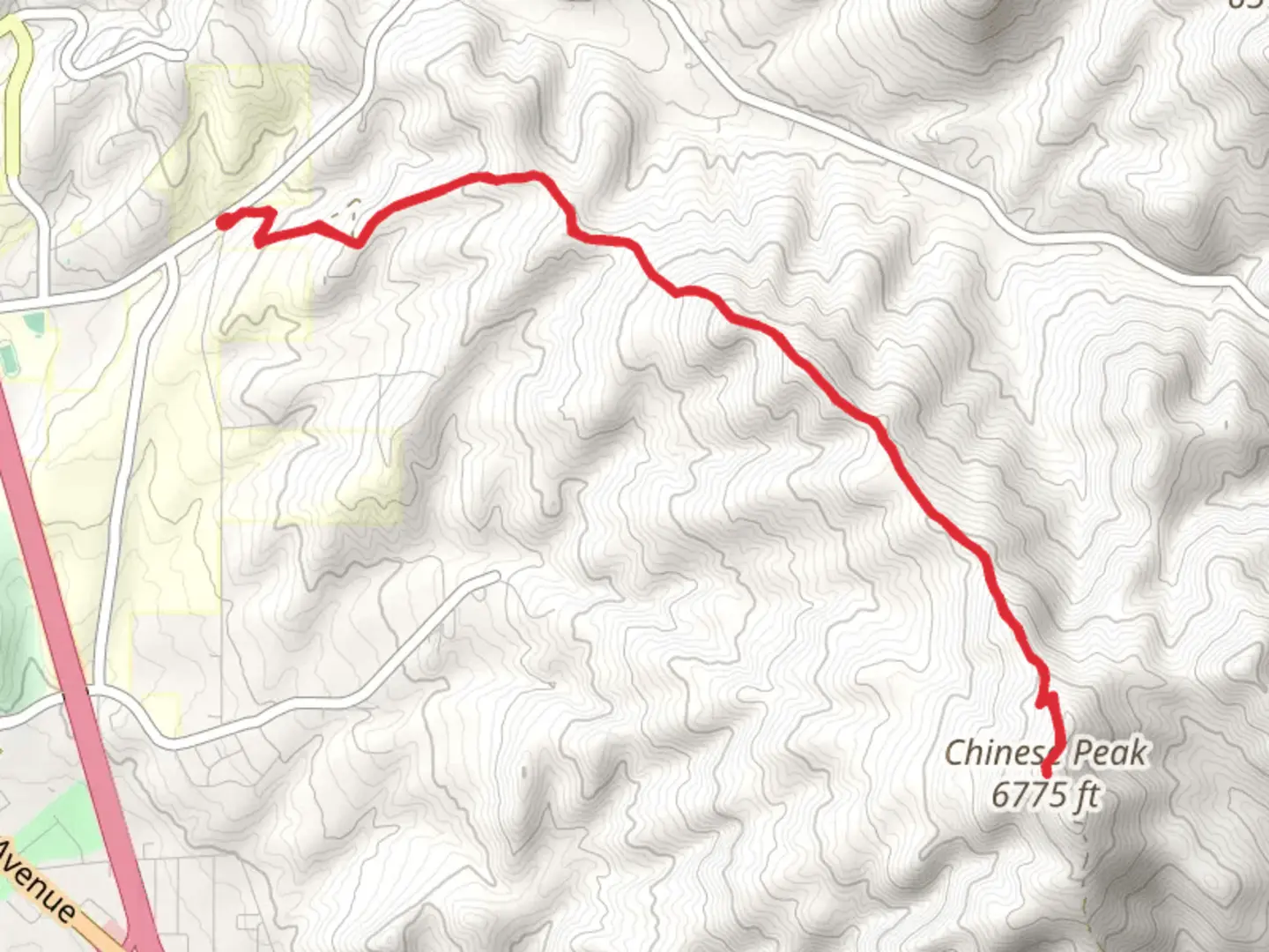 An image depicting the trail Chinese Peak and its surrounding area.