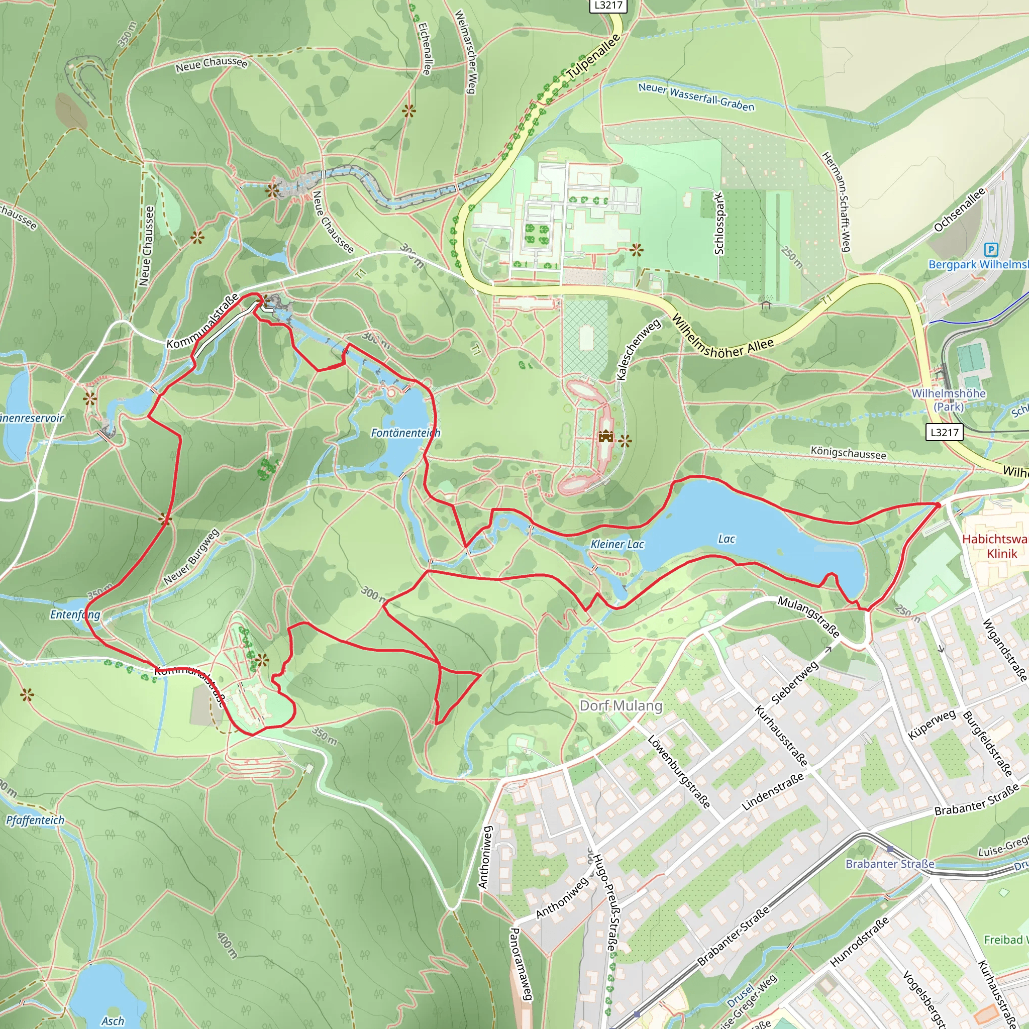Lac and Fontaenenteich and Entenfang Loop via Rundweg Wasserkuenste and Schlosspark Rundweg mobile static map