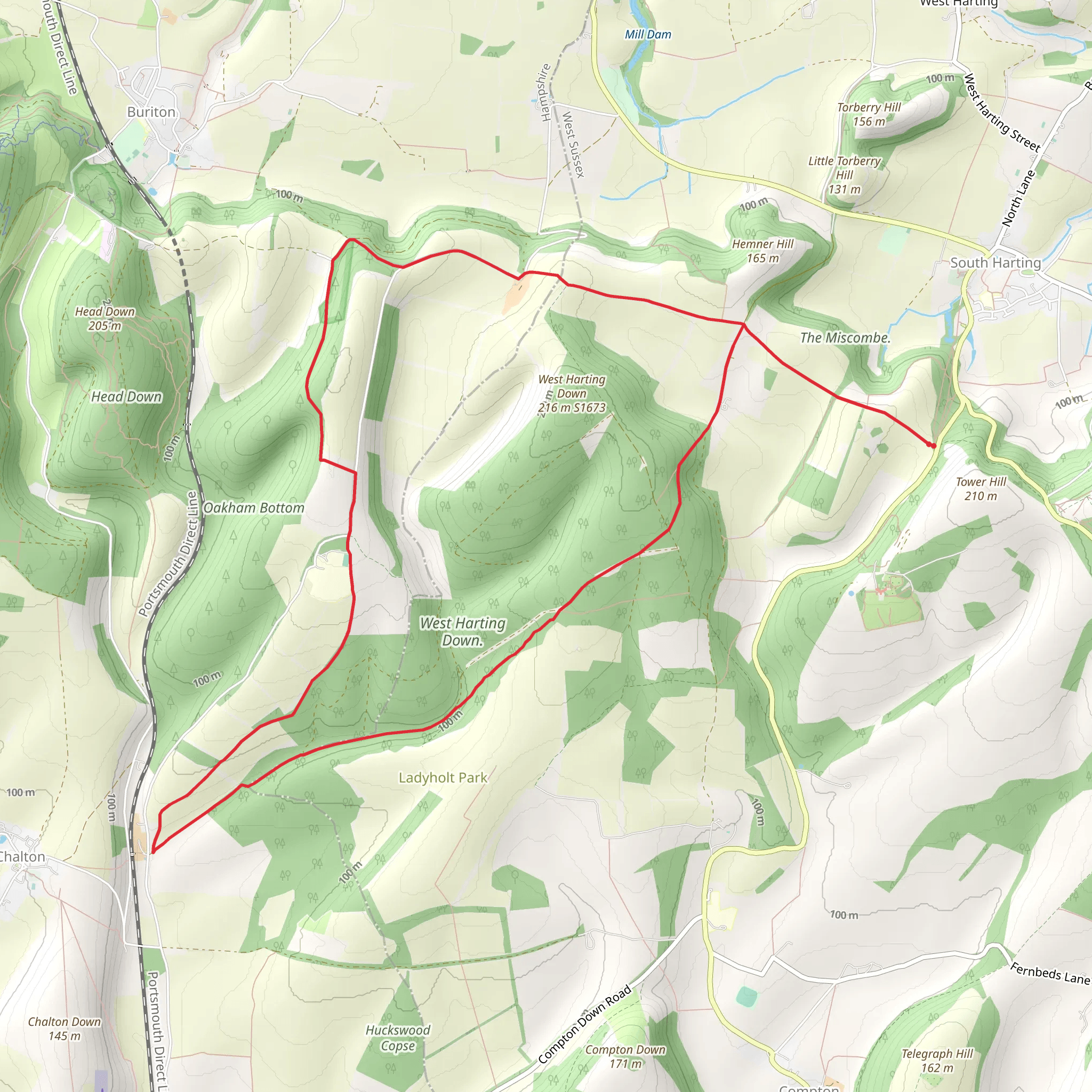 West Harting Down and Coulters Dean Loop - South Harting mobile static map
