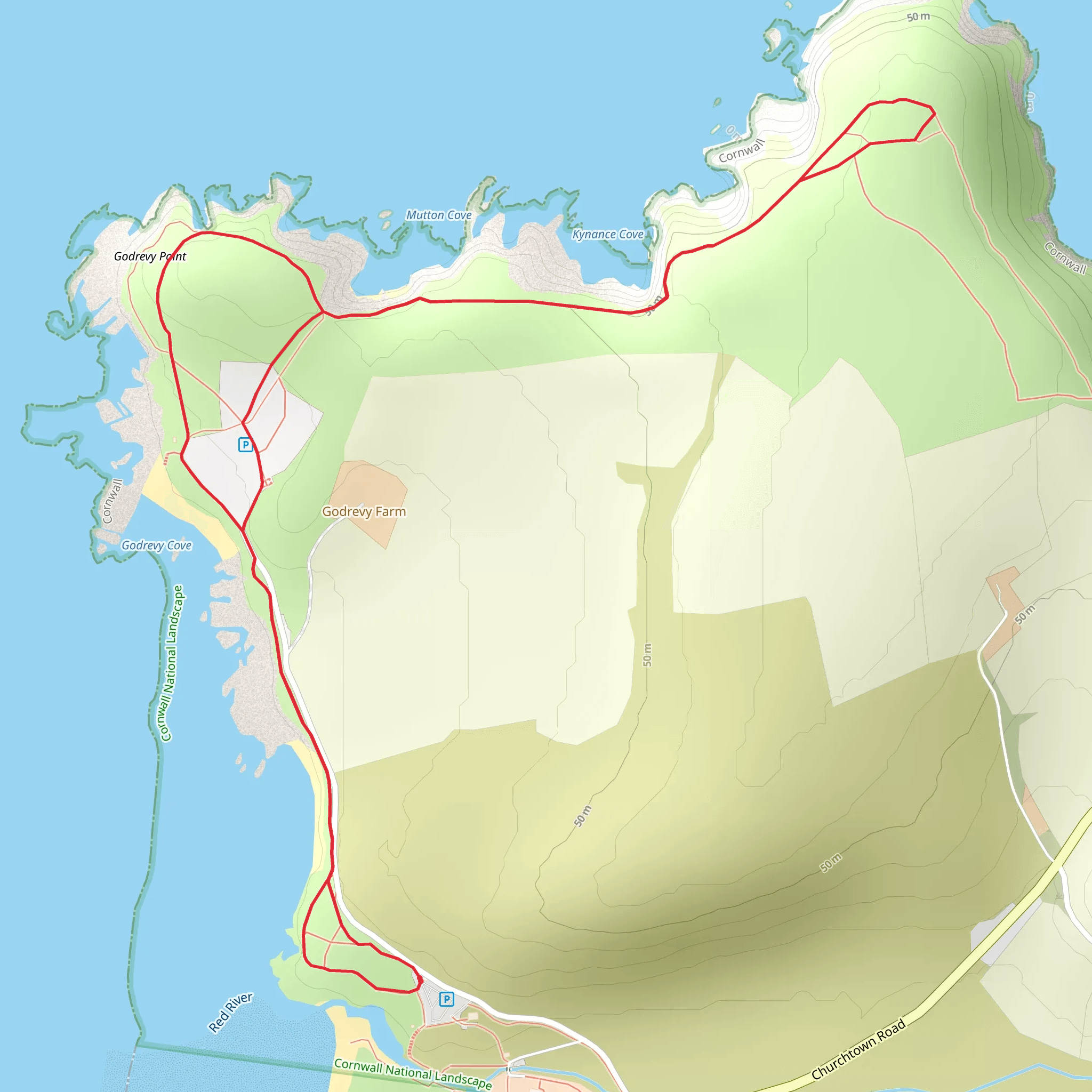 Godrevy Beach, Godrevy Point and Mutton Cove Walk mobile static map