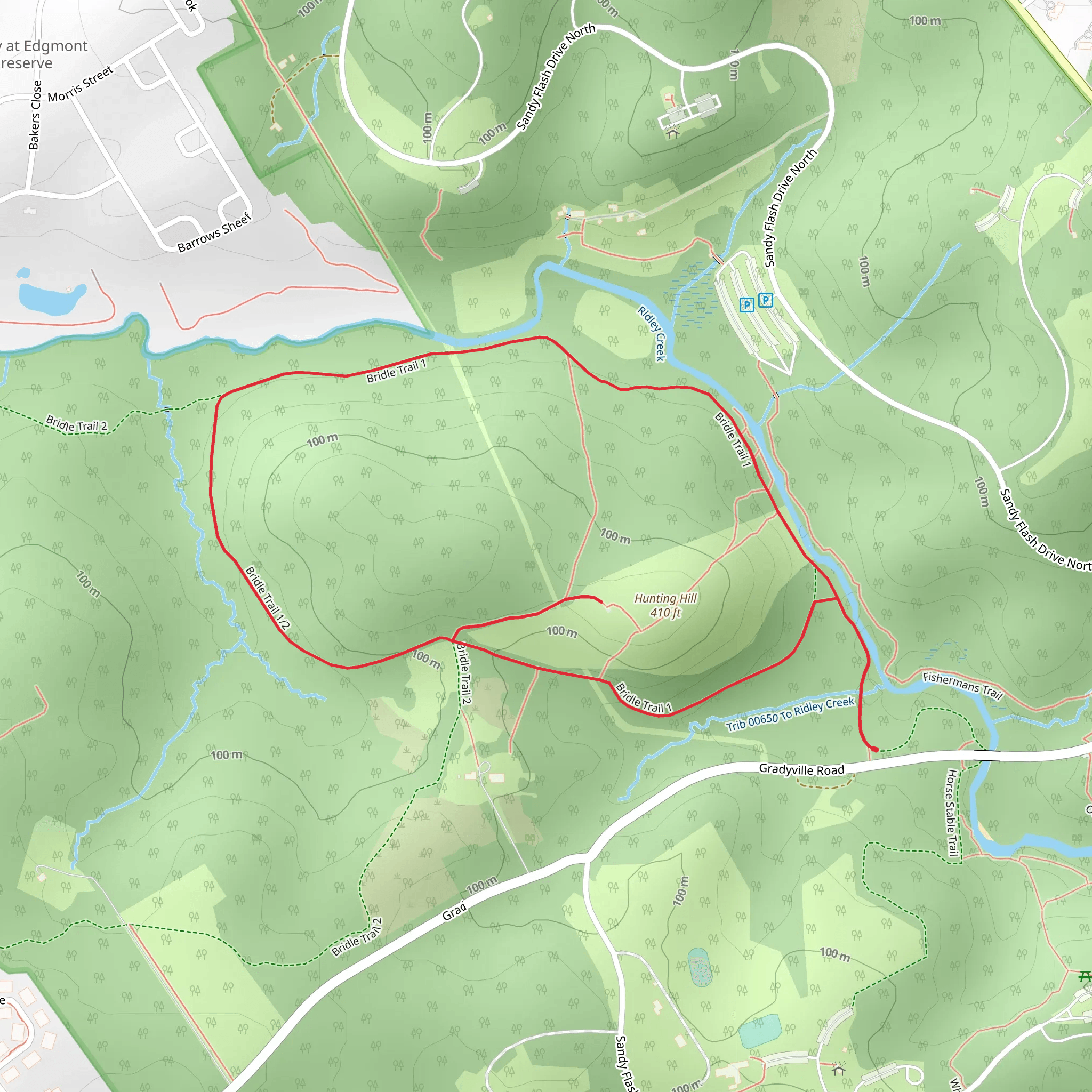 Hunting Hill and Ridley Creek Loop mobile static map