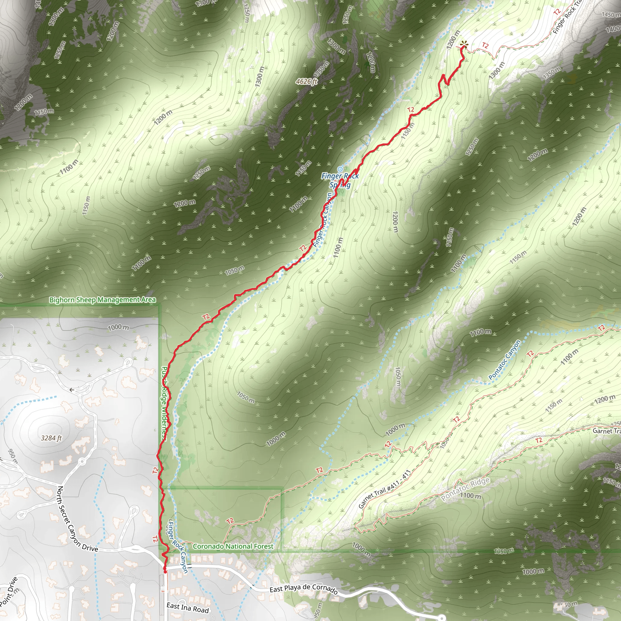 Finger Rock Trail Out and Back mobile static map